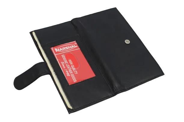 3216 Genuine Leather ID Checkbook Holder Wallet Window with Snap Closure