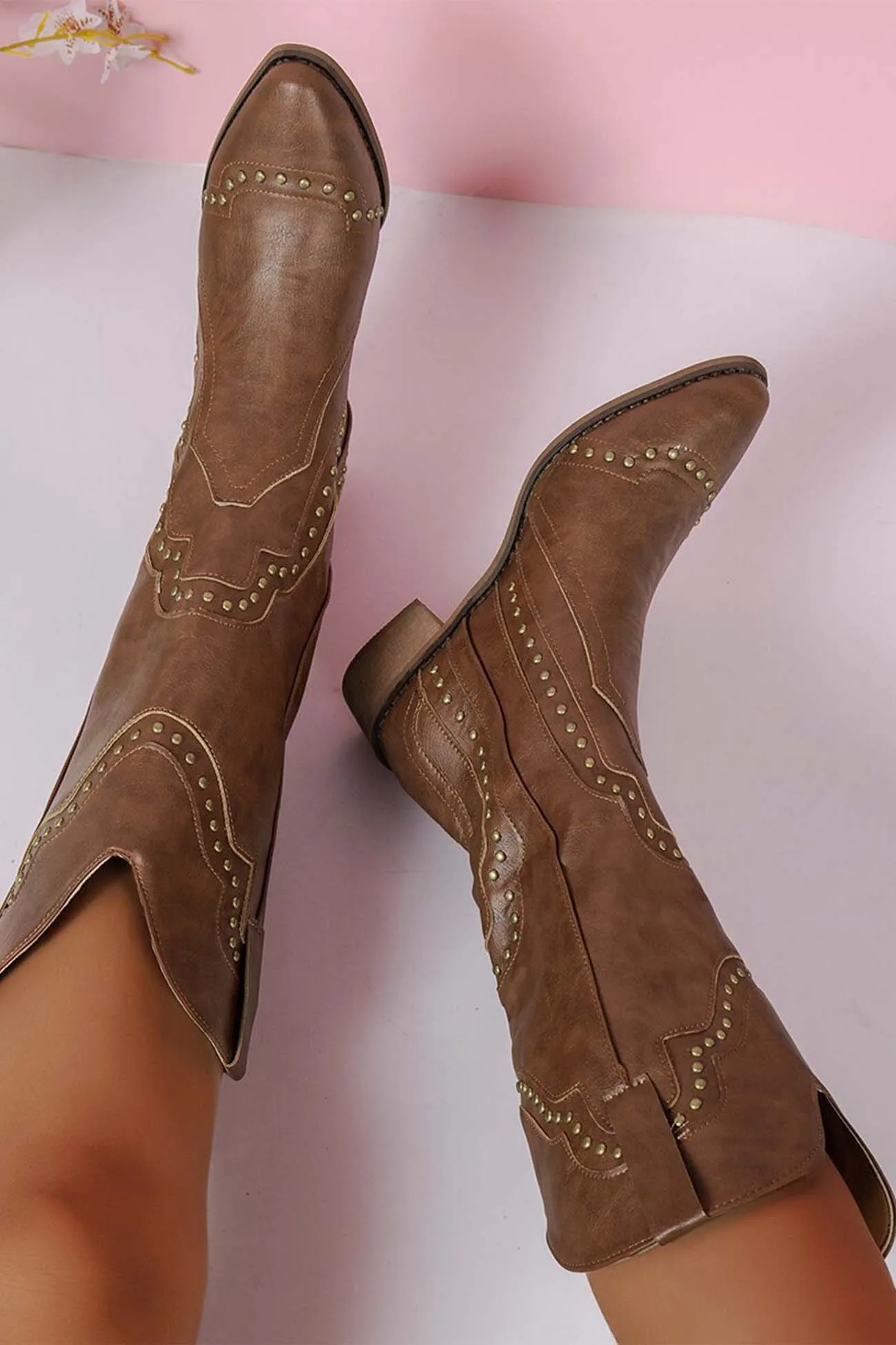 Amozae-Mid-Calf Studded Western Boots