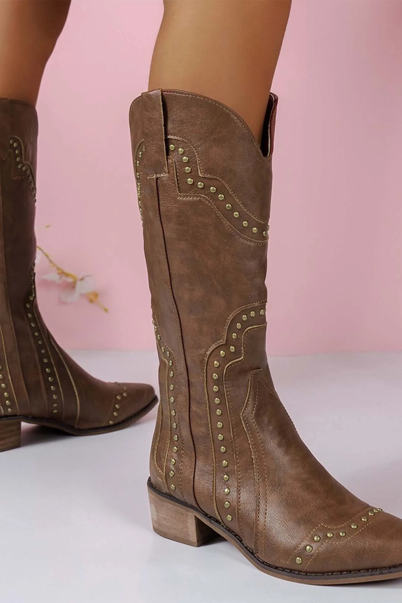 Amozae-Mid-Calf Studded Western Boots