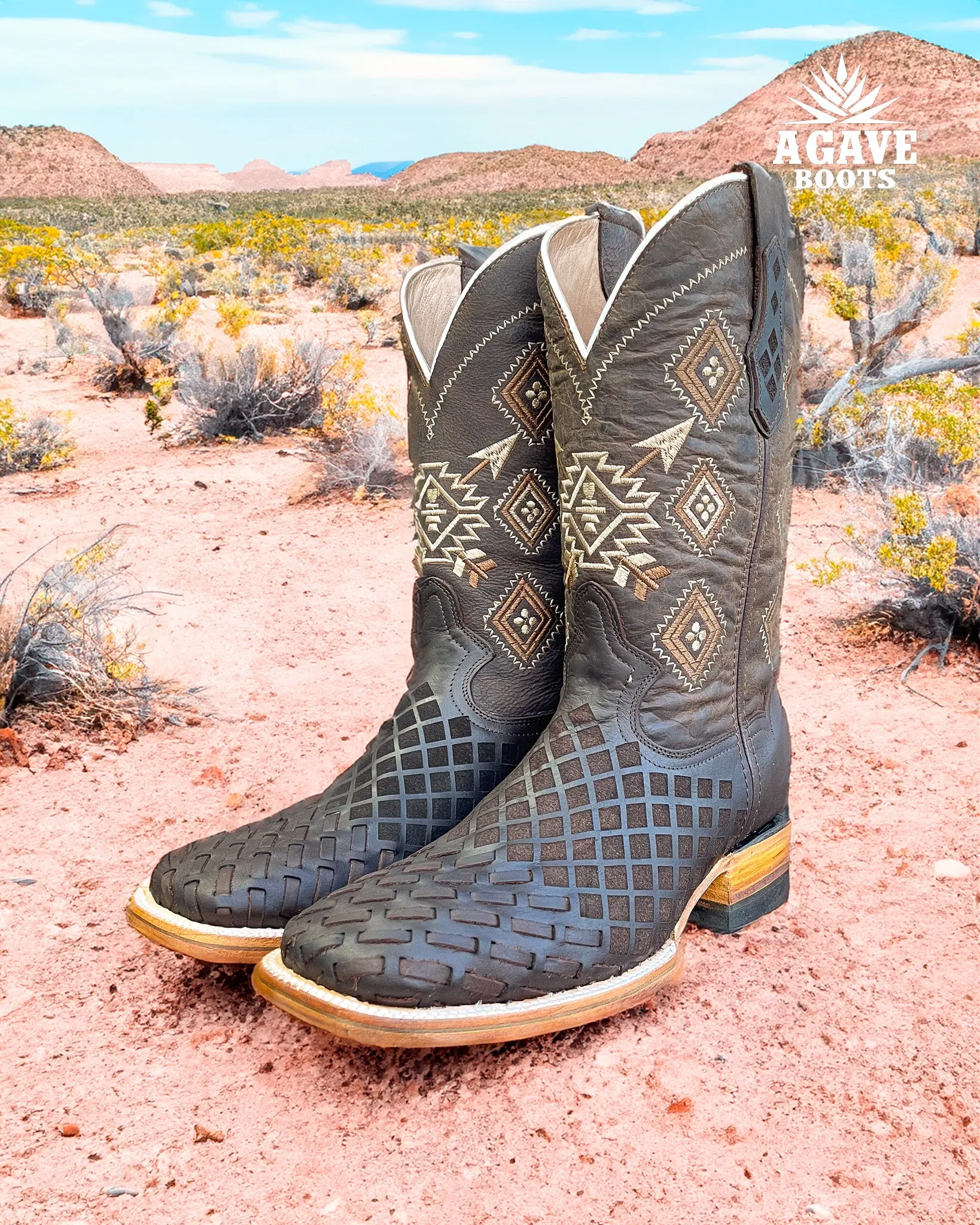 BASKET WEAVE LASER PETATILLO | MEN SQUARE TOE WESTERN COWBOY BOOTS