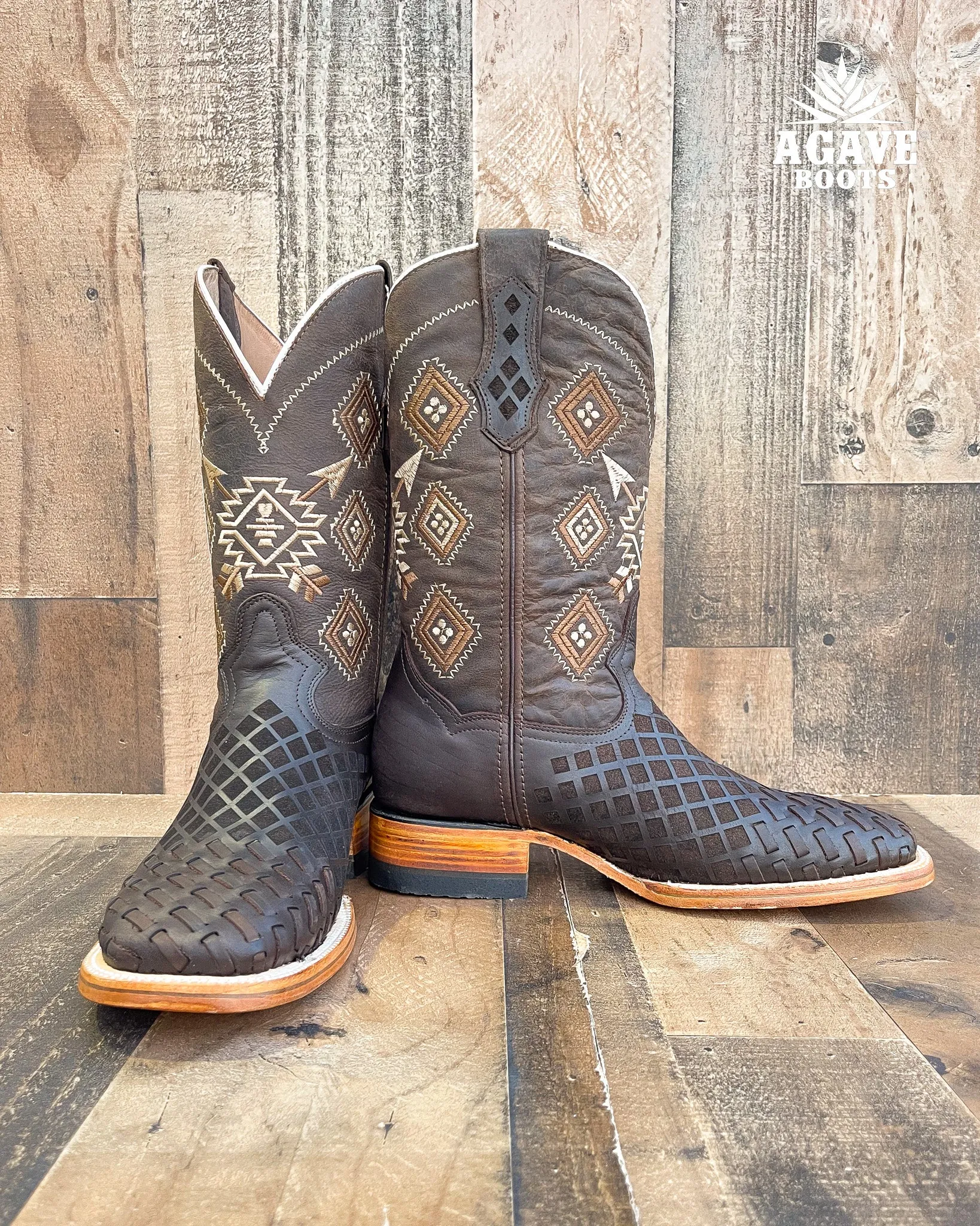 BASKET WEAVE LASER PETATILLO | MEN SQUARE TOE WESTERN COWBOY BOOTS