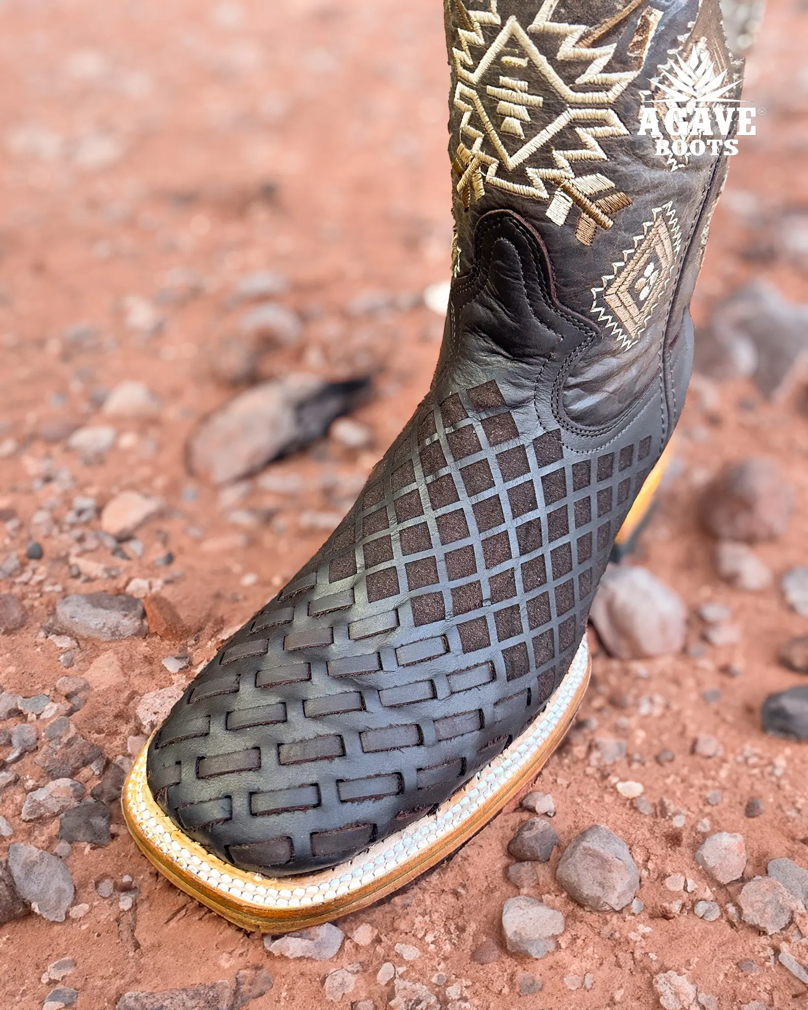 BASKET WEAVE LASER PETATILLO | MEN SQUARE TOE WESTERN COWBOY BOOTS