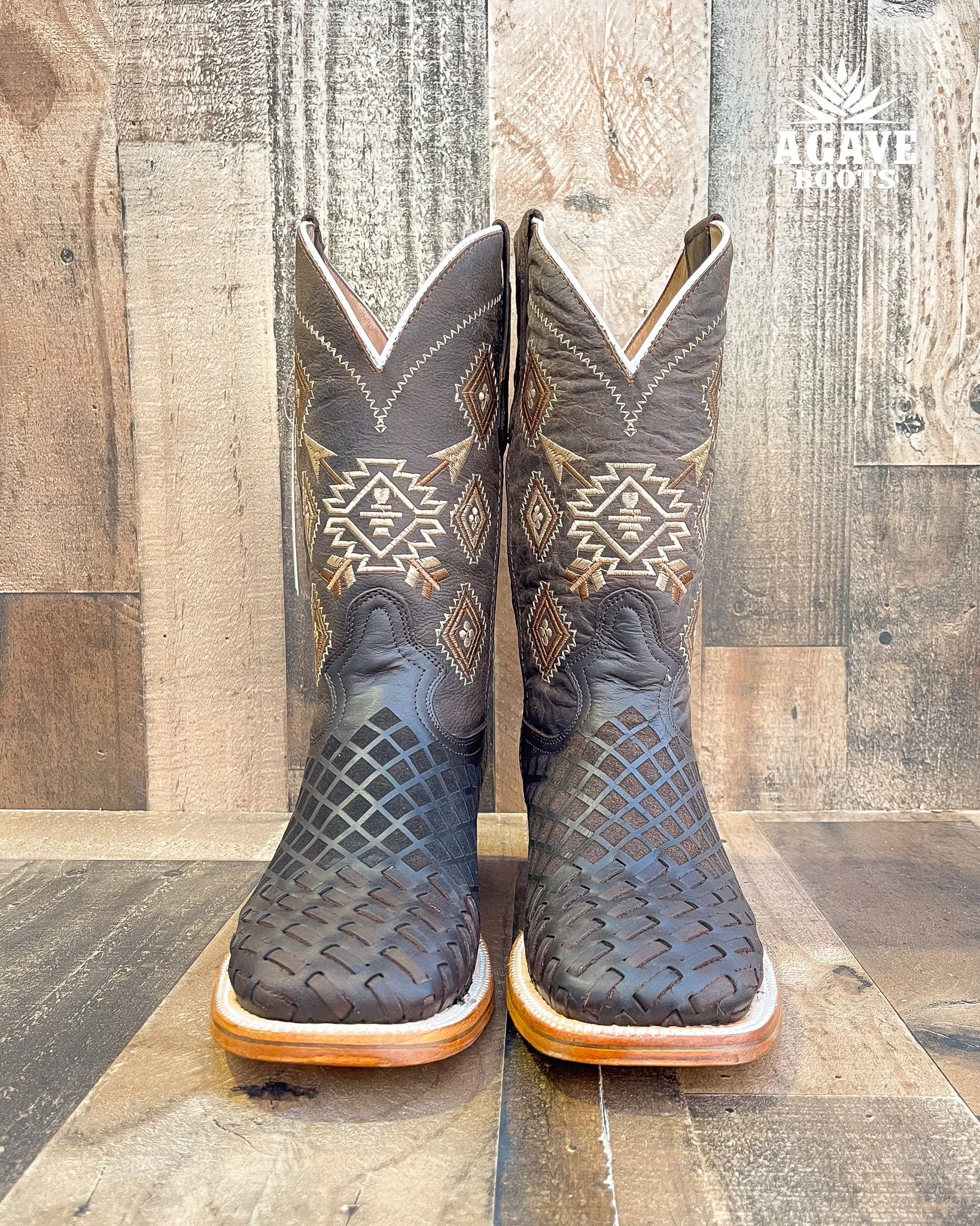 BASKET WEAVE LASER PETATILLO | MEN SQUARE TOE WESTERN COWBOY BOOTS