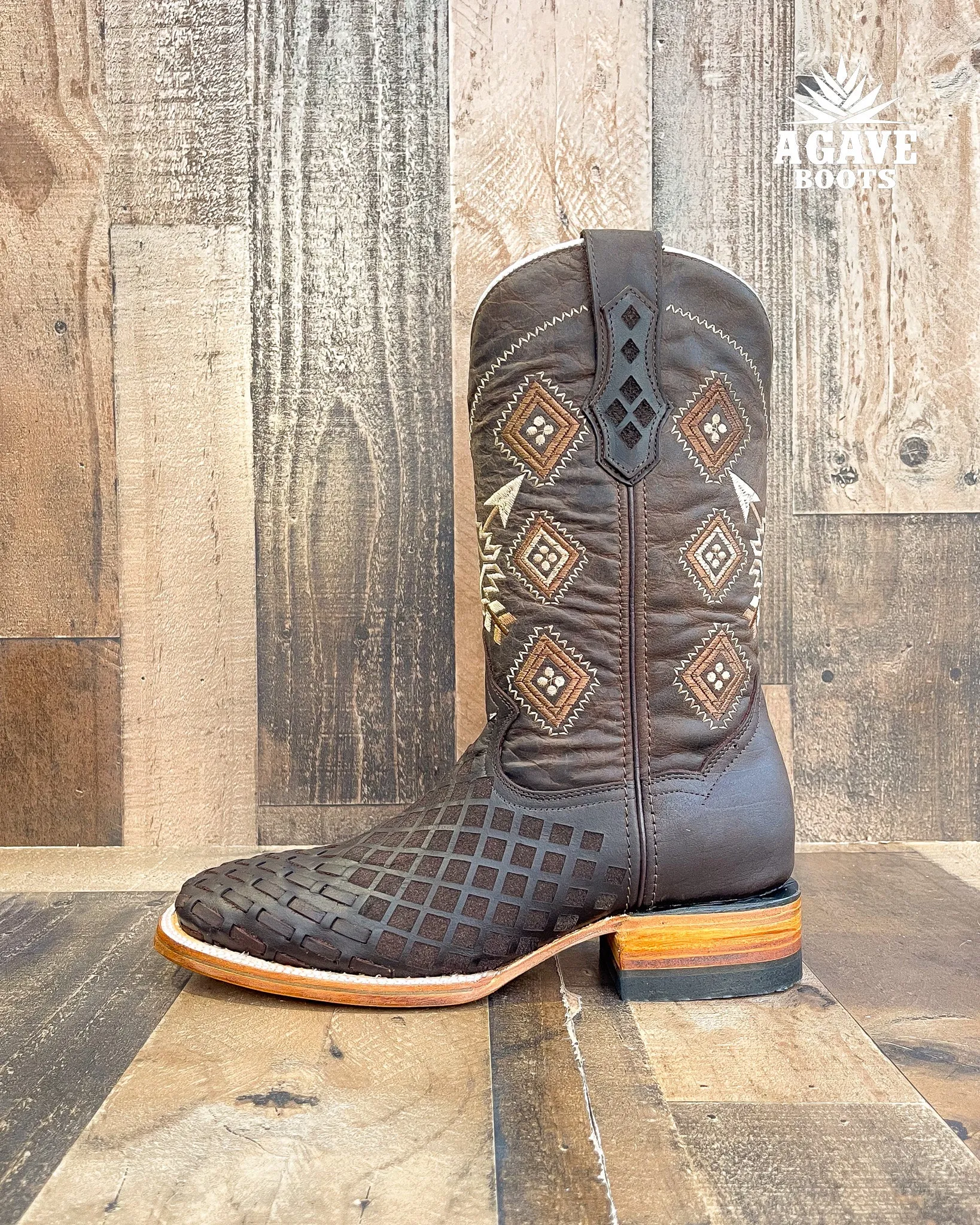 BASKET WEAVE LASER PETATILLO | MEN SQUARE TOE WESTERN COWBOY BOOTS