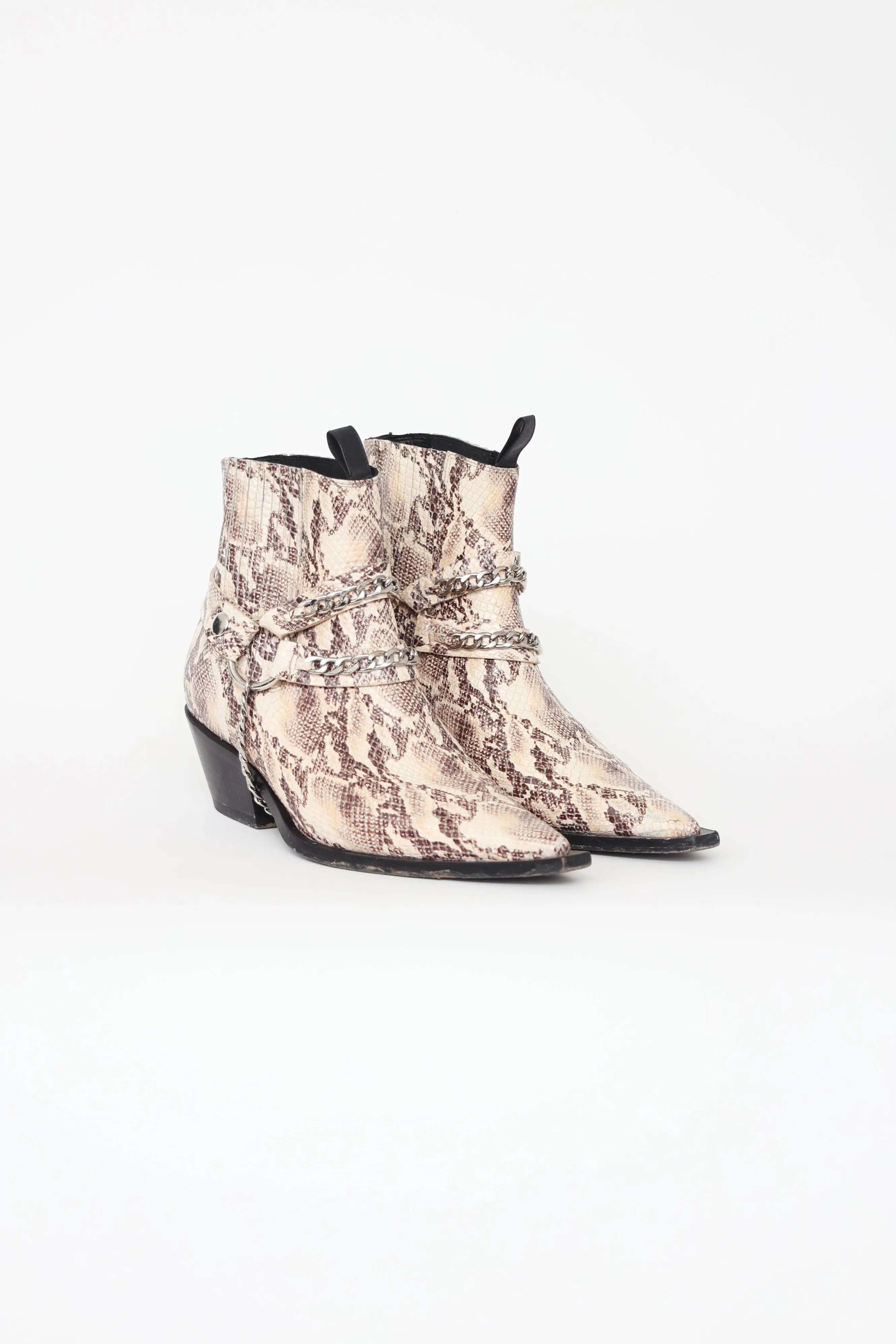 Beige Embossed Chained Boots