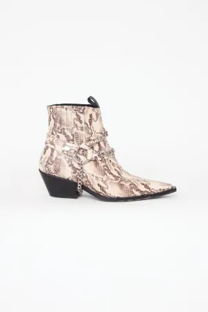 Beige Embossed Chained Boots