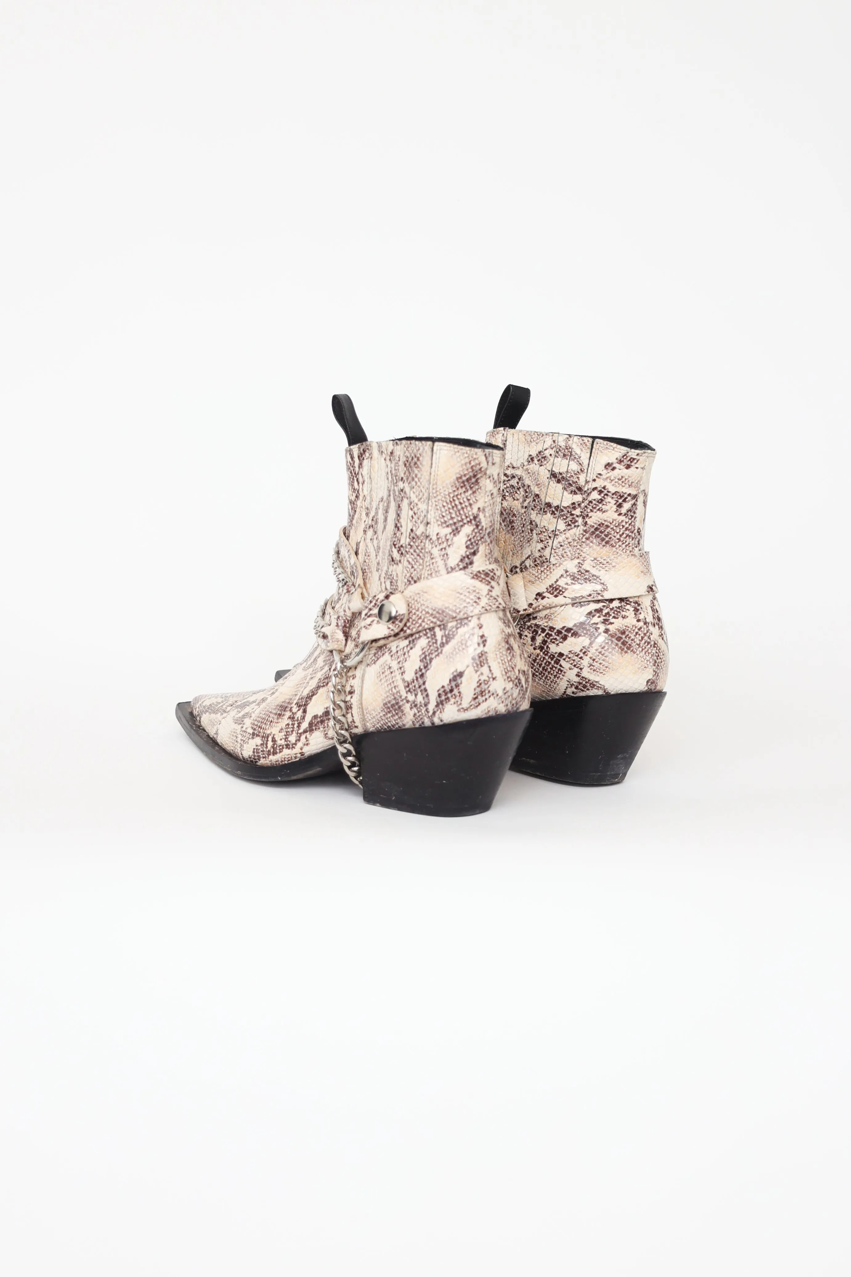 Beige Embossed Chained Boots