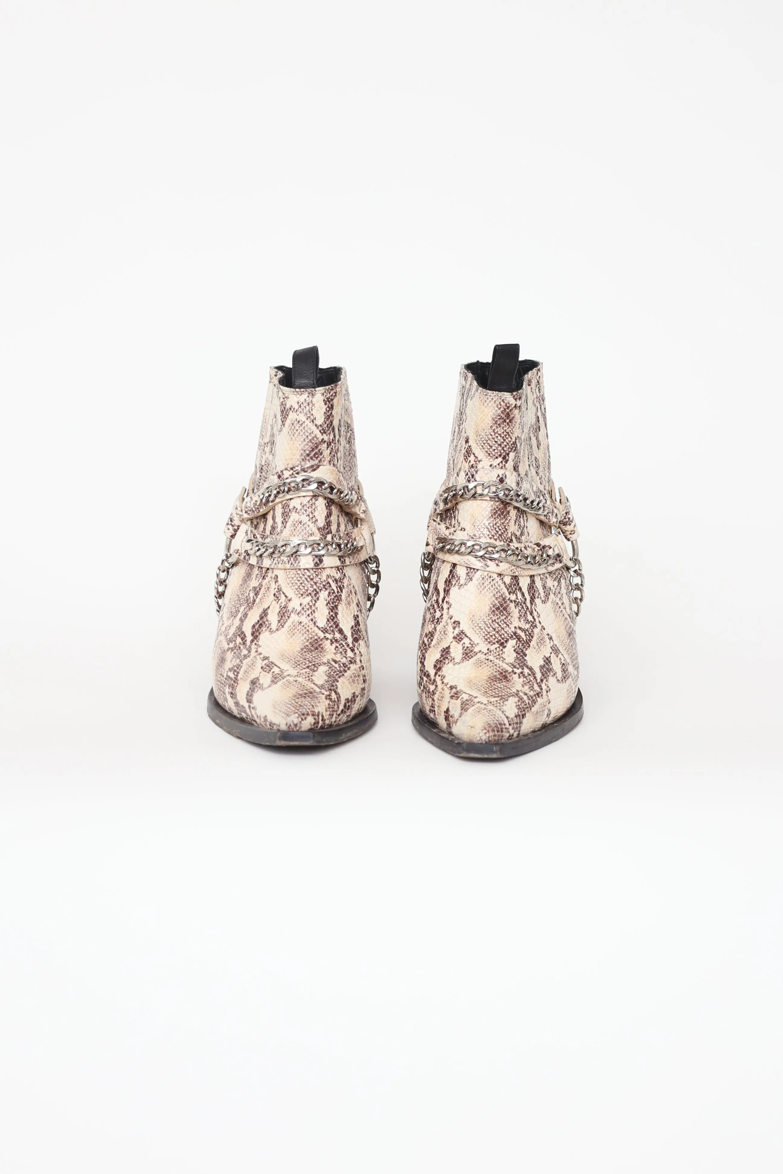 Beige Embossed Chained Boots