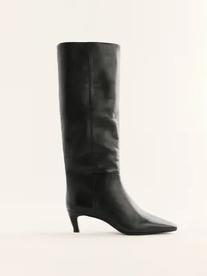 Black leather Remy knee boots