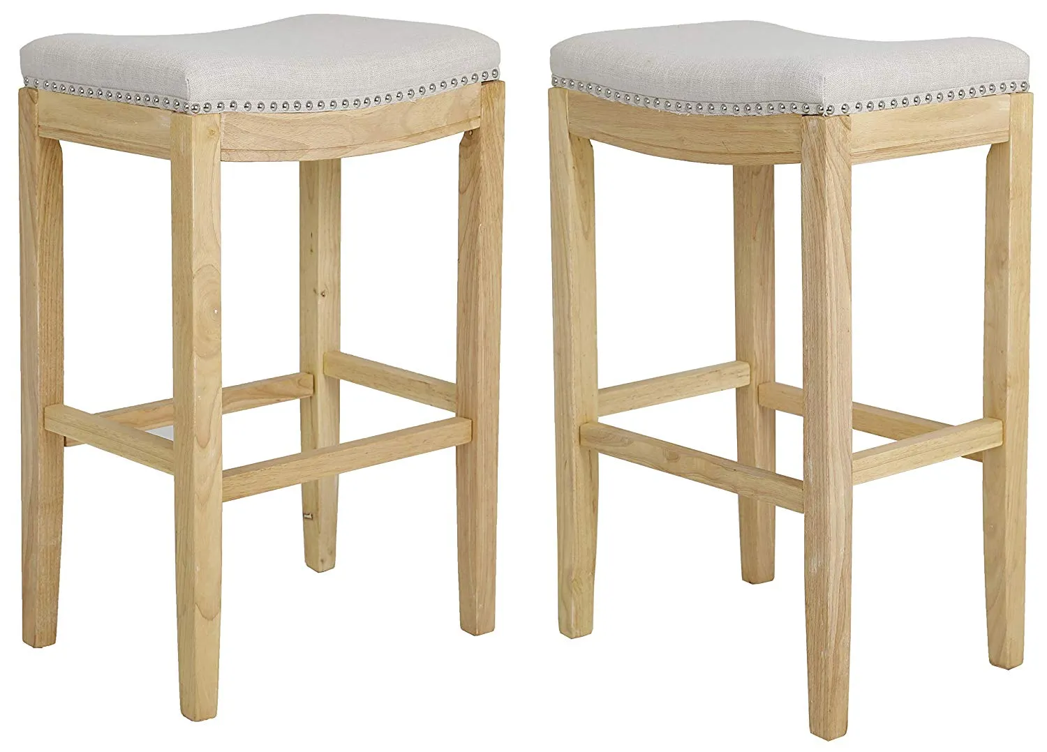 BTEXPERT Shabaz Backless Stools, Linen Beige Fabric Bar Height, Set of 2
