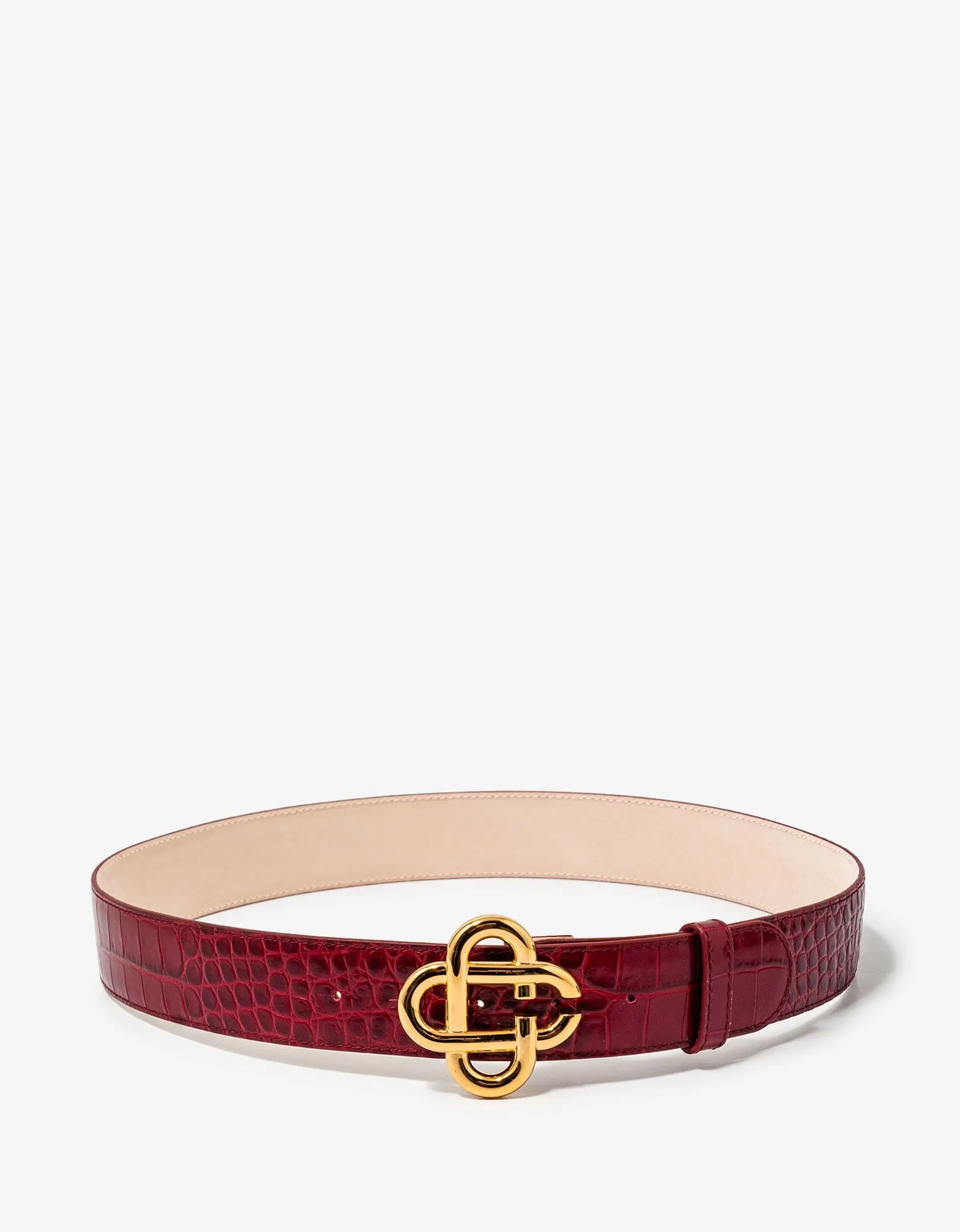 Casablanca Red Logo Buckle Croc Embossed Leather Belt