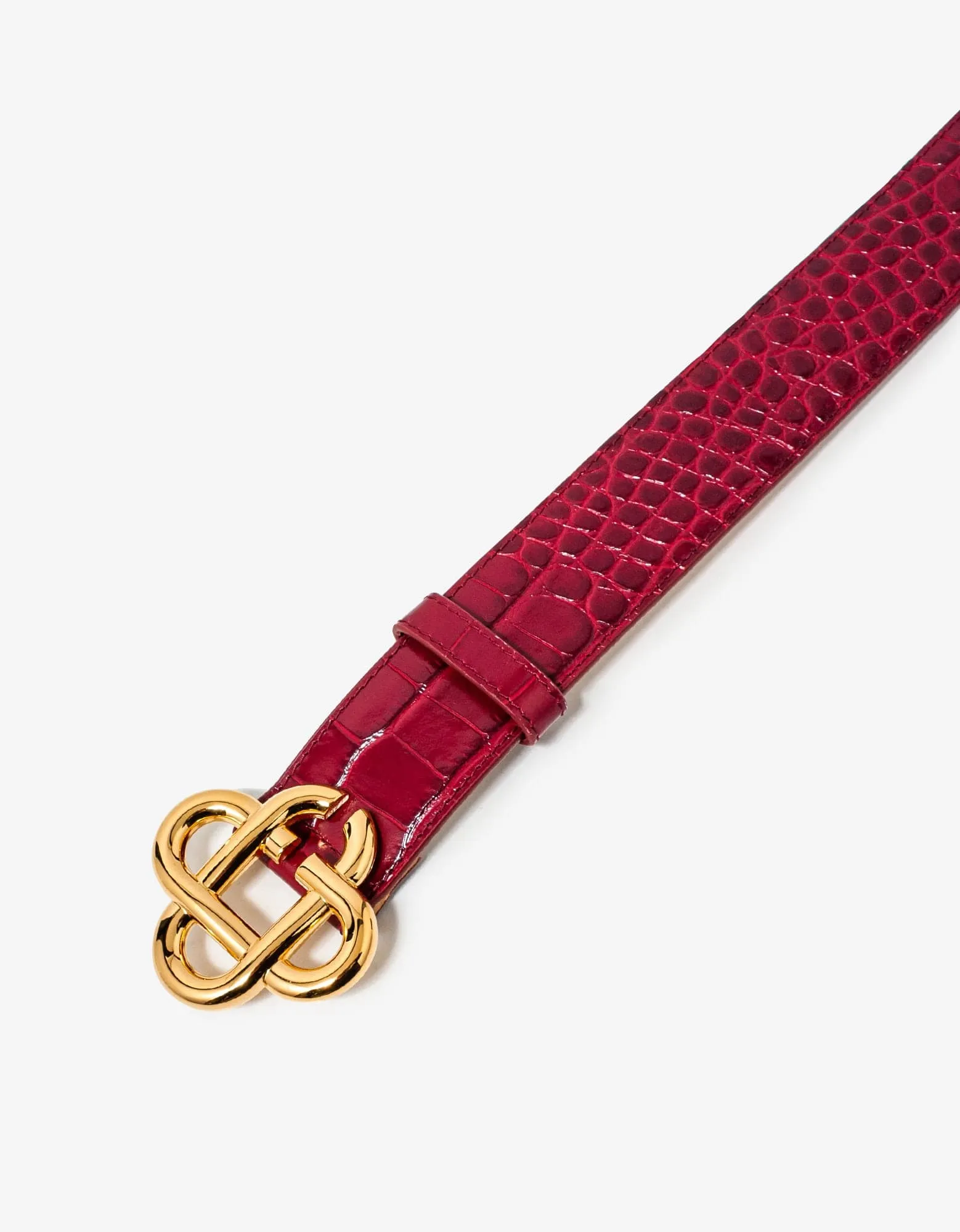 Casablanca Red Logo Buckle Croc Embossed Leather Belt