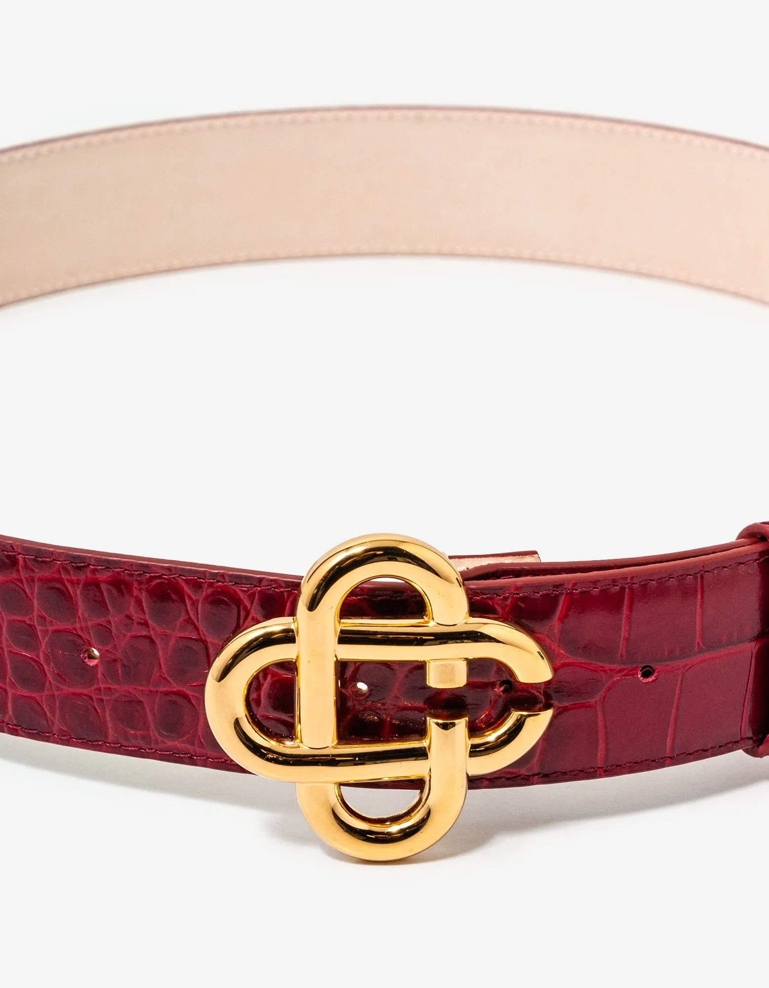 Casablanca Red Logo Buckle Croc Embossed Leather Belt