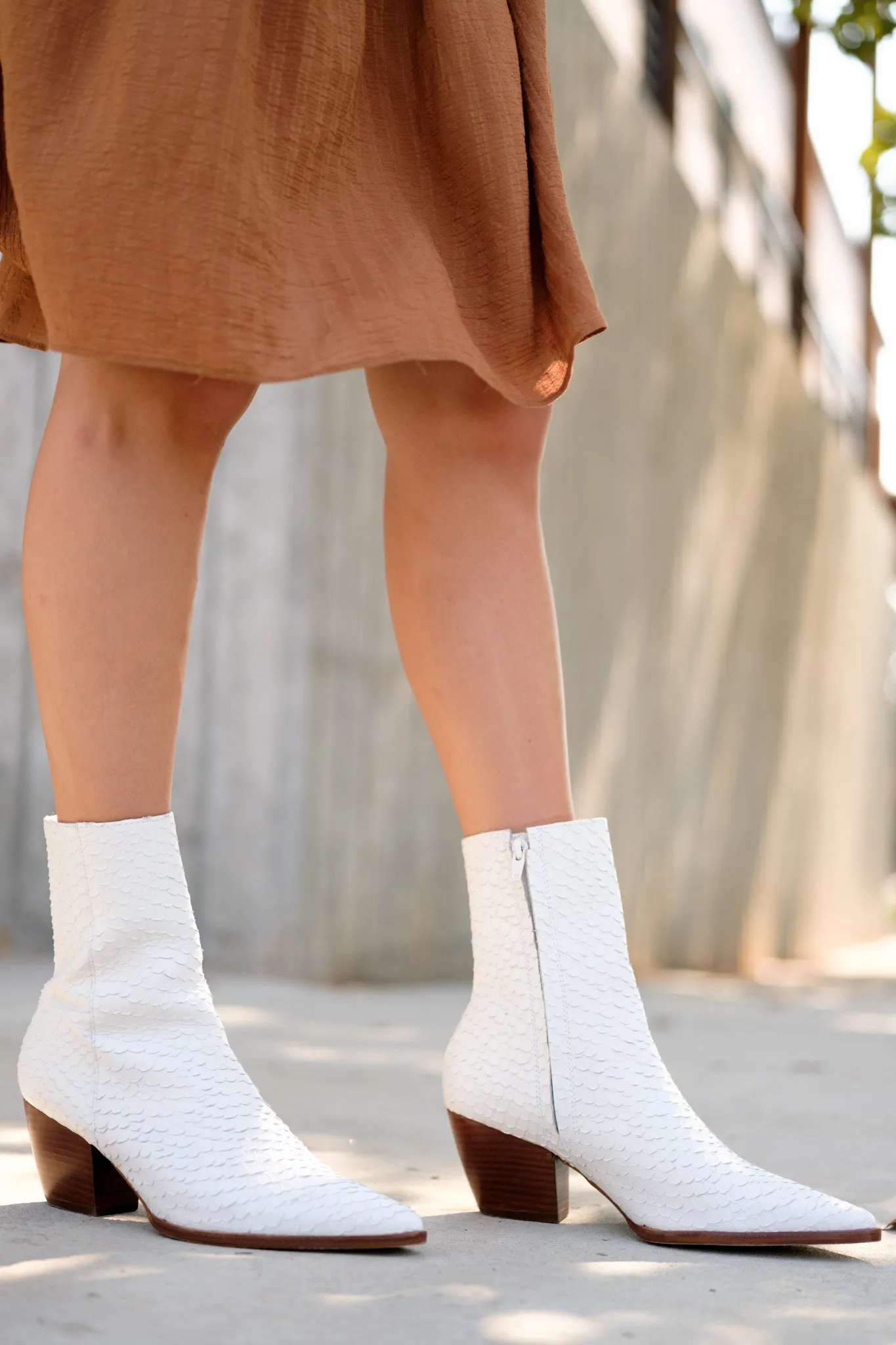 Caty White Snake Ankle Boots