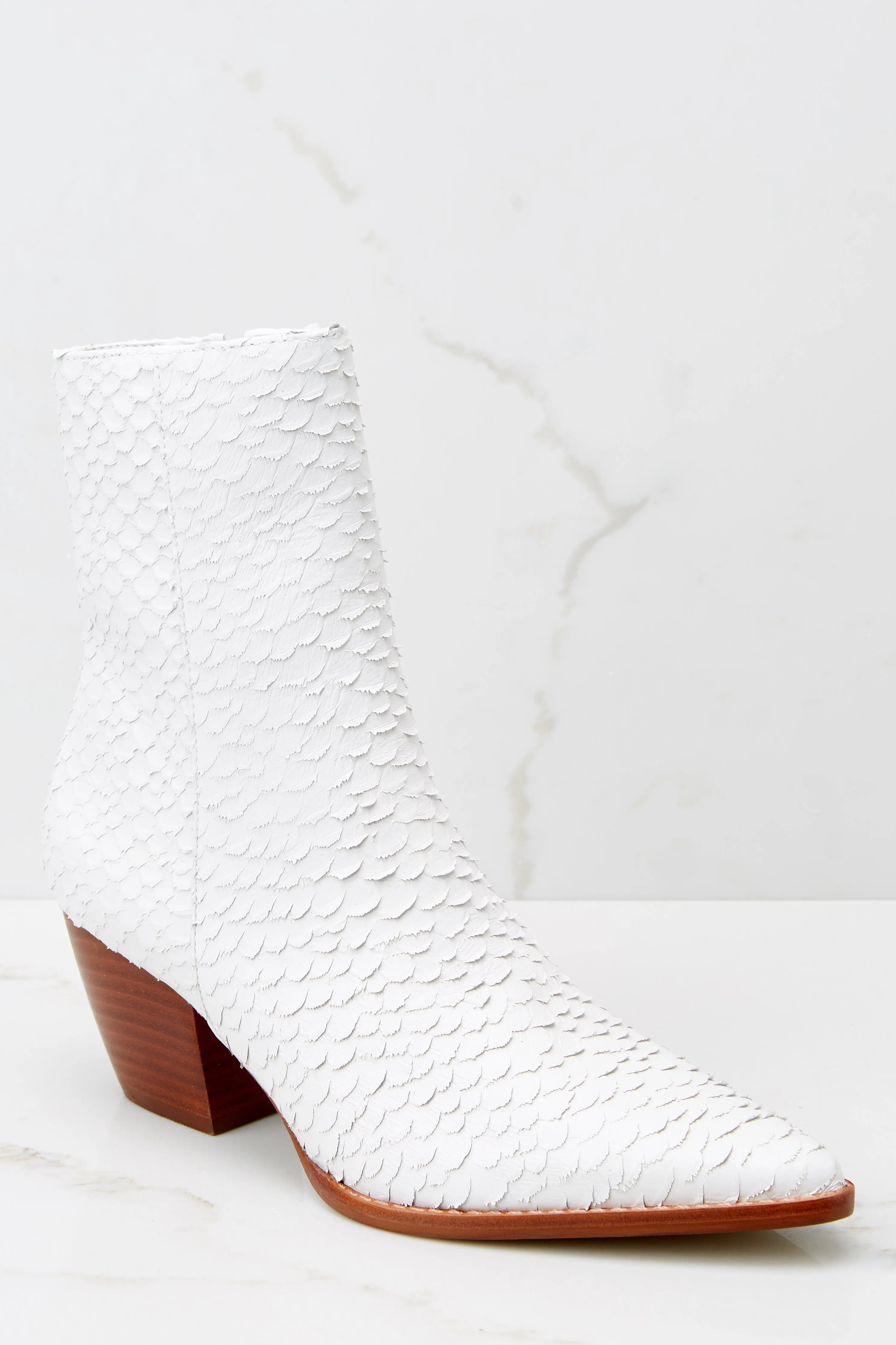 Caty White Snake Ankle Boots
