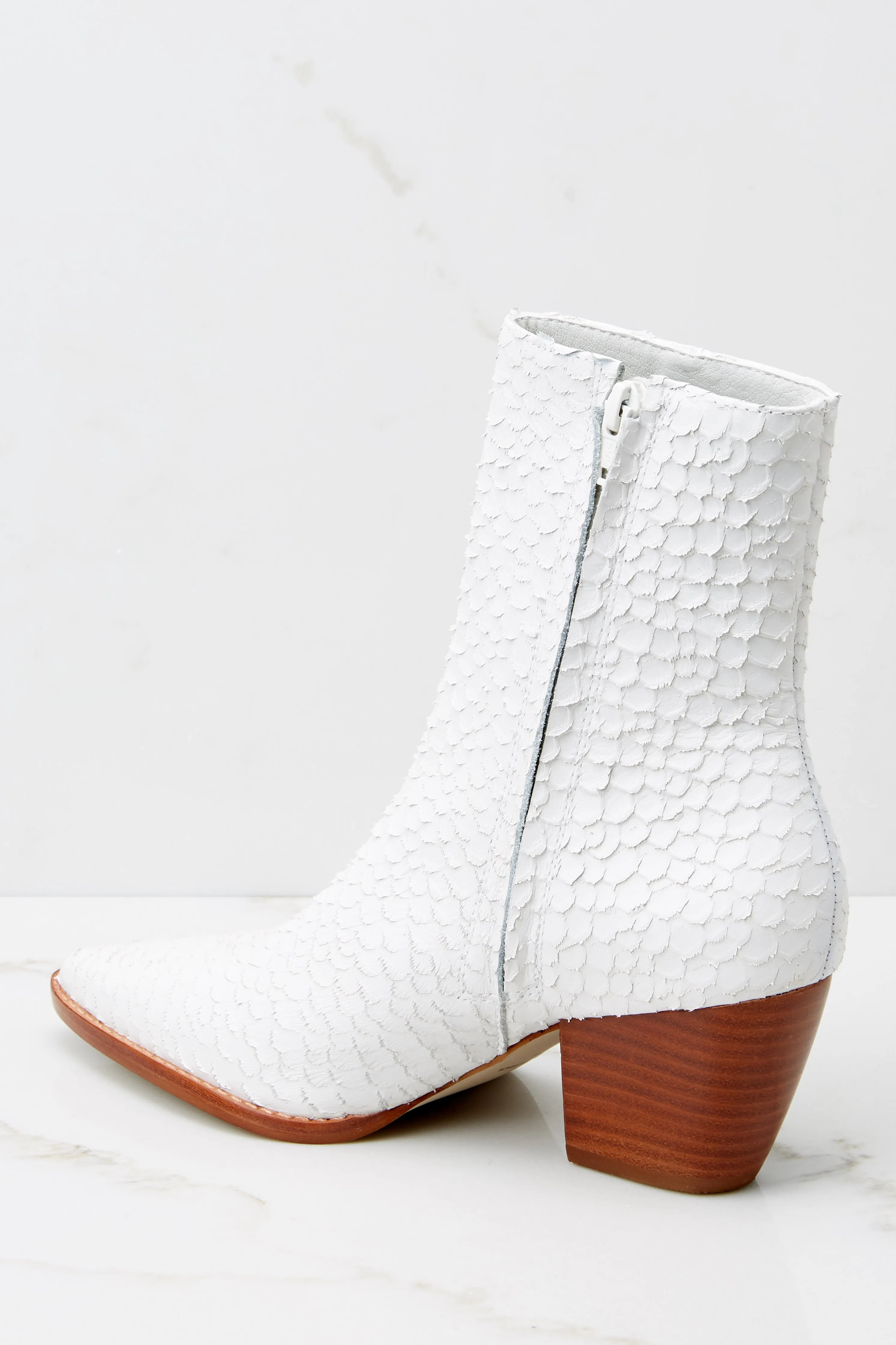 Caty White Snake Ankle Boots