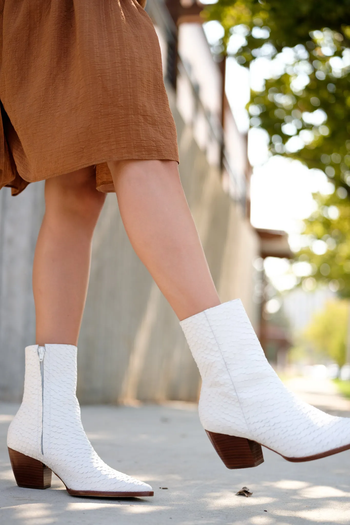 Caty White Snake Ankle Boots