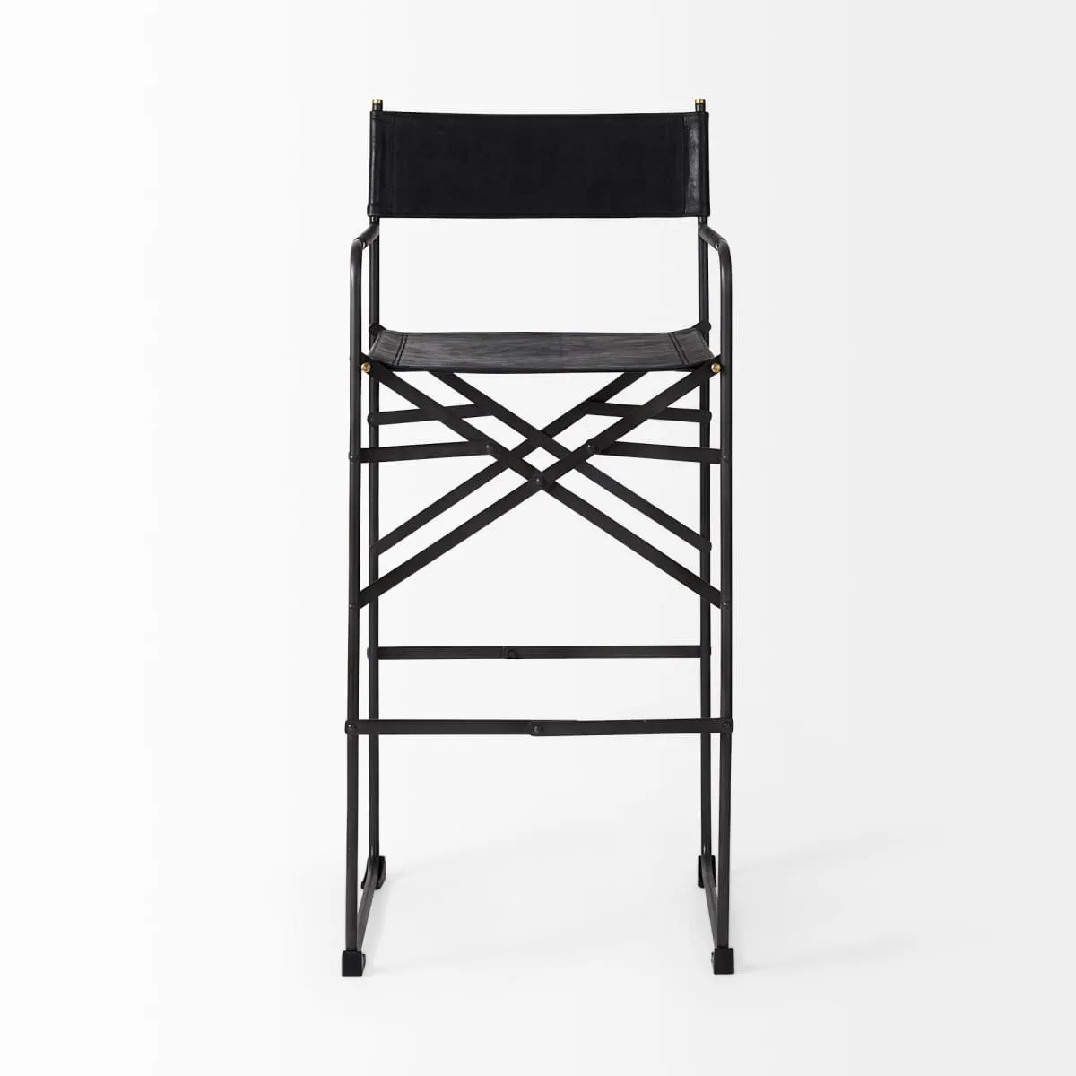 Direttore Bar Counter Stool Black Leather | Black Iron | Bar
