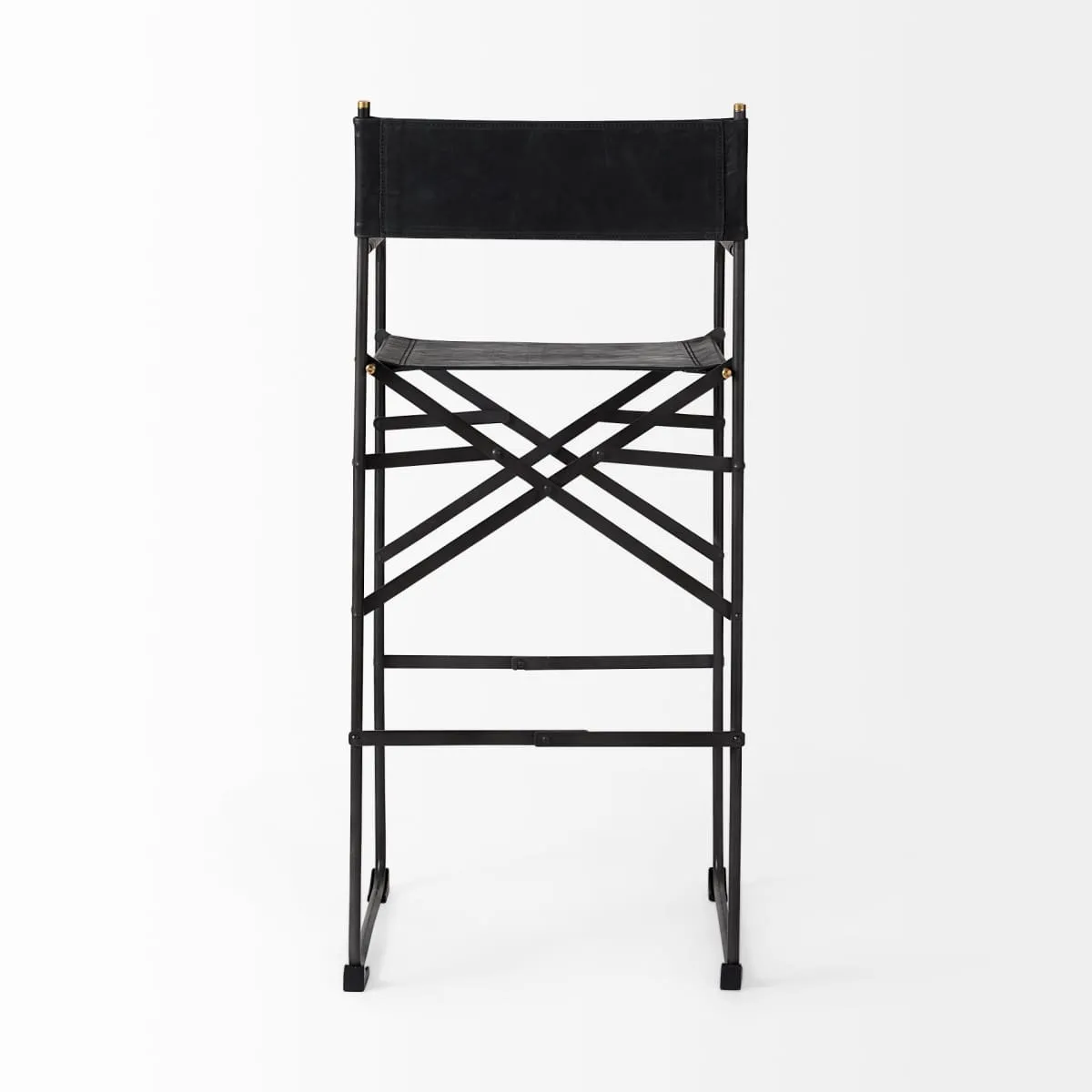 Direttore Bar Counter Stool Black Leather | Black Iron | Bar