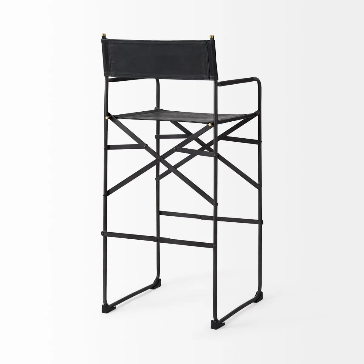 Direttore Bar Counter Stool Black Leather | Black Iron | Bar
