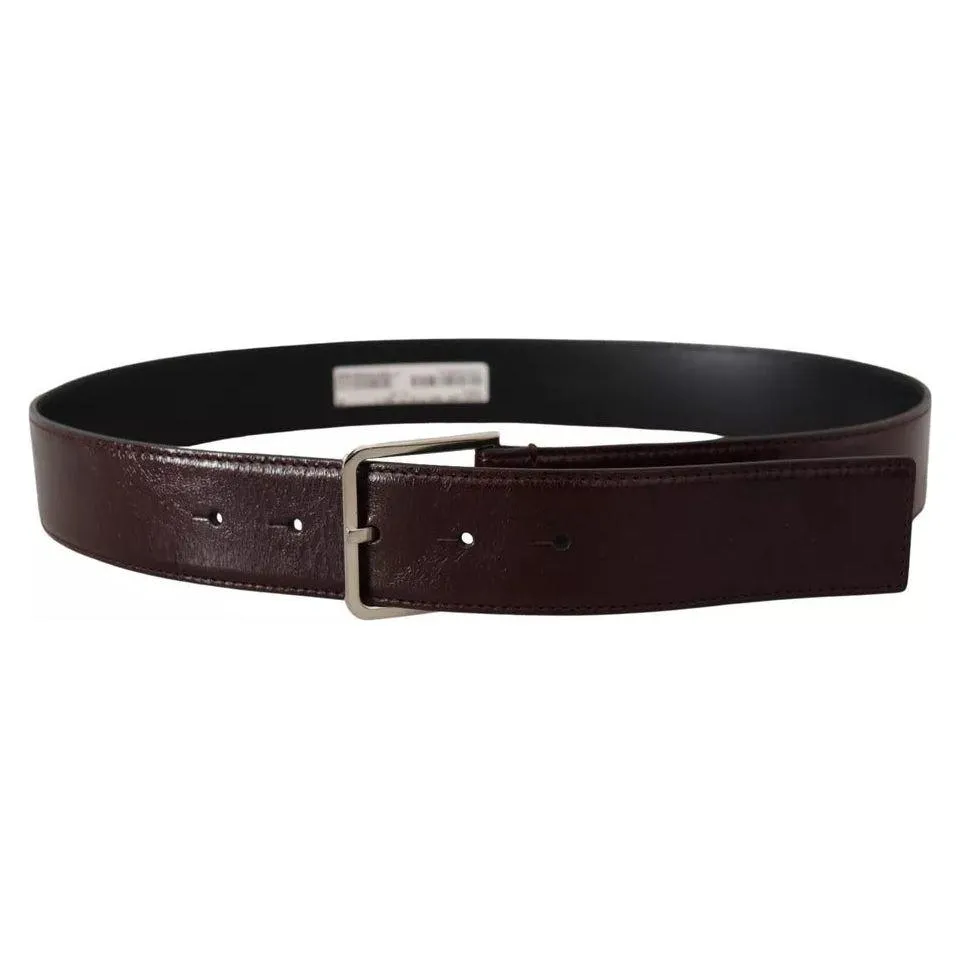 Dolce & Gabbana Dark Brown Leather Logo Engraved Metal Buckle Belt