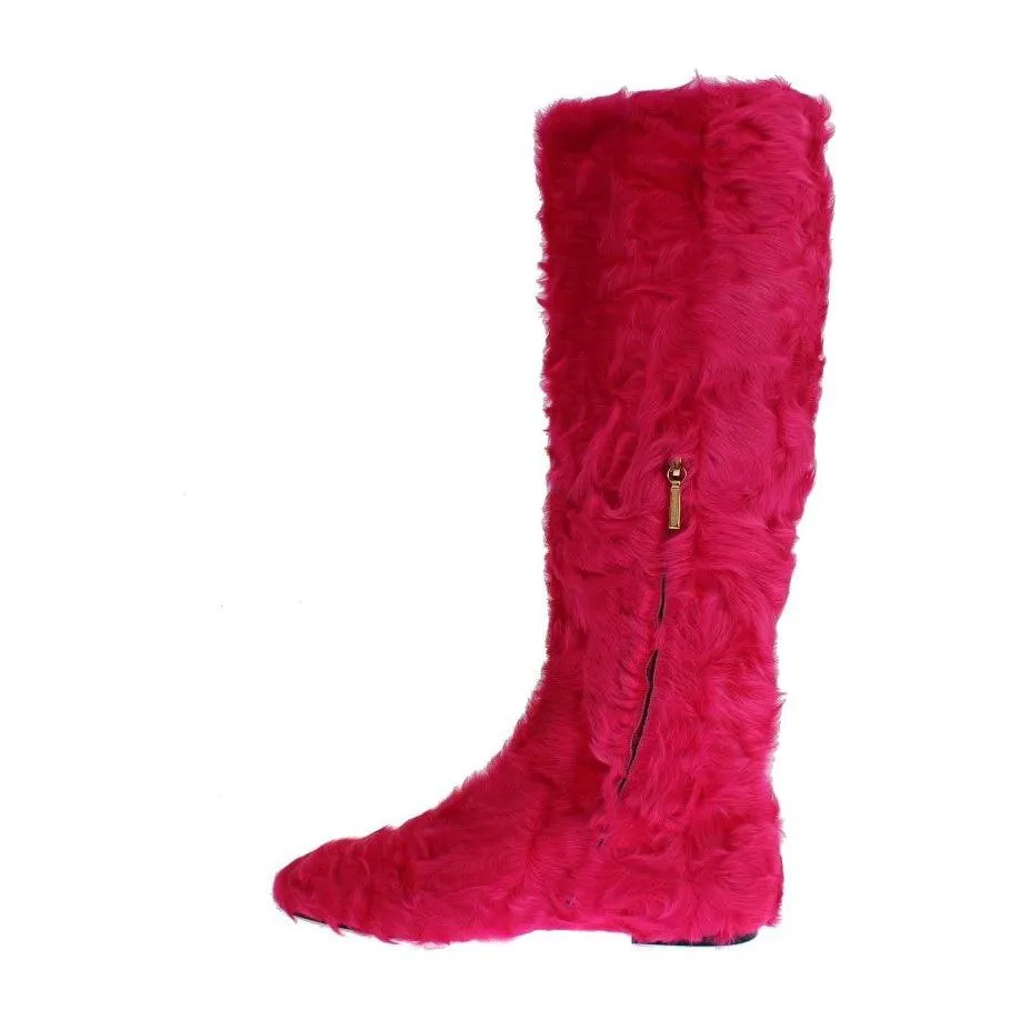 Dolce & Gabbana Elegant Pink Lambskin Fur Boots