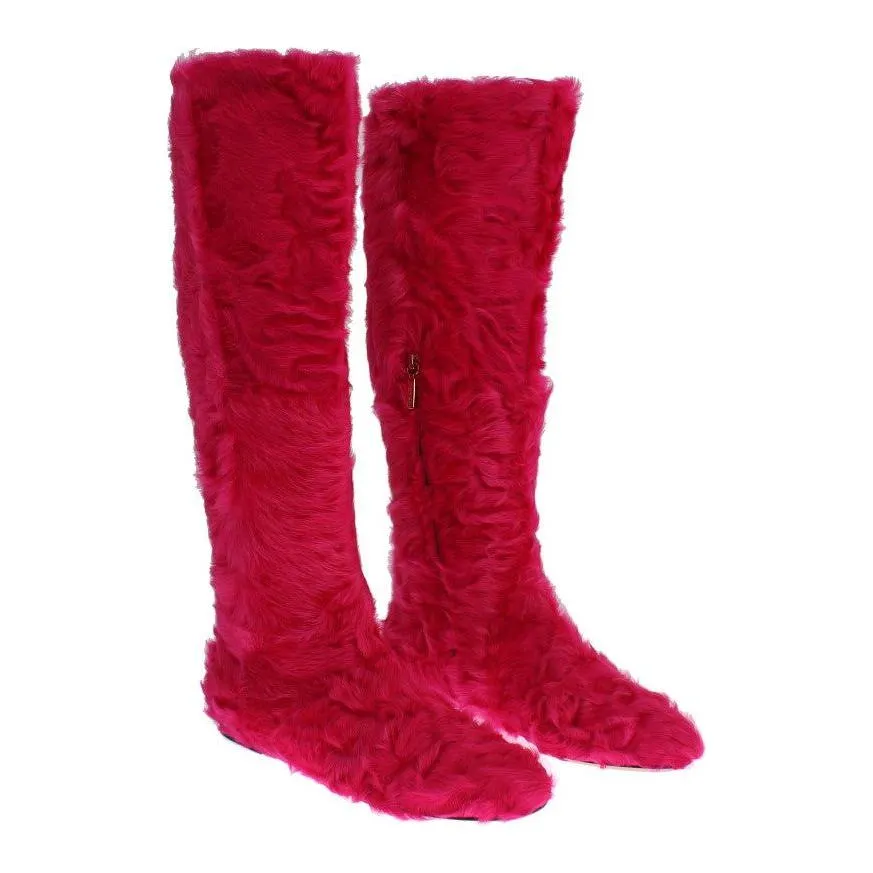Dolce & Gabbana Elegant Pink Lambskin Fur Boots