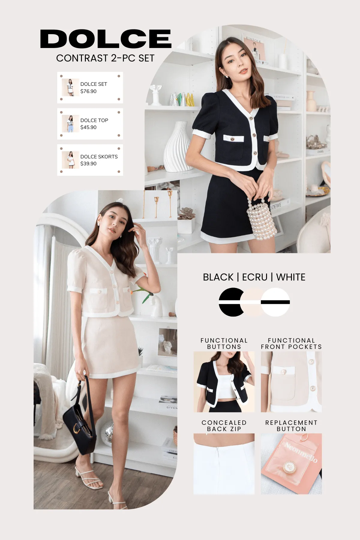 DOLCE CONTRAST TOP IN ECRU