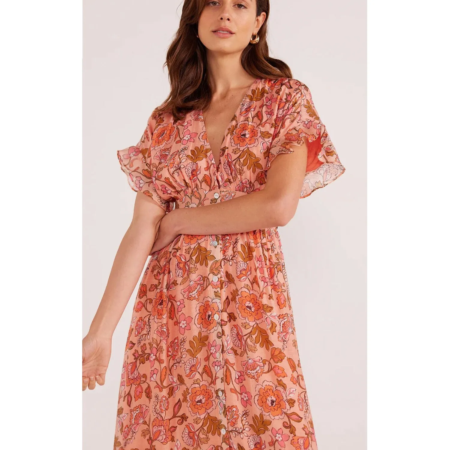 Dress Amelia Button Down - Peach Floral