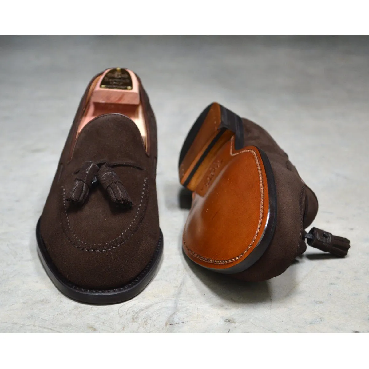 FACTORY SECOND Berwick 1707 Tasselled Slip On (8491) - Dark Brown Suede