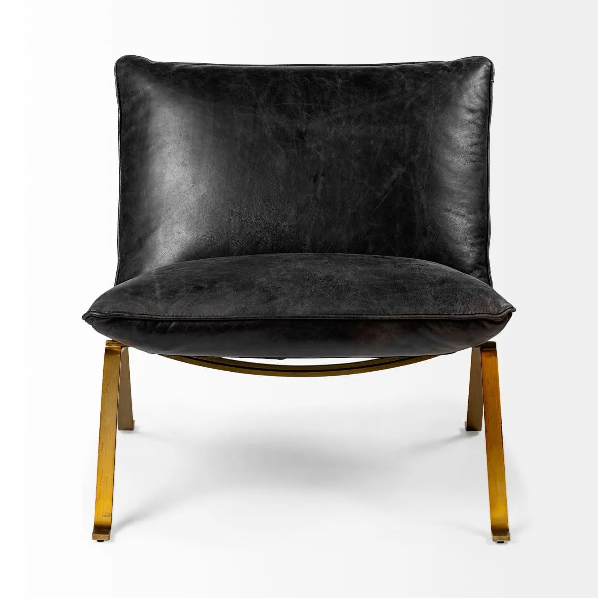 Flavelle Accent Chair Black Leather | Gold Iron