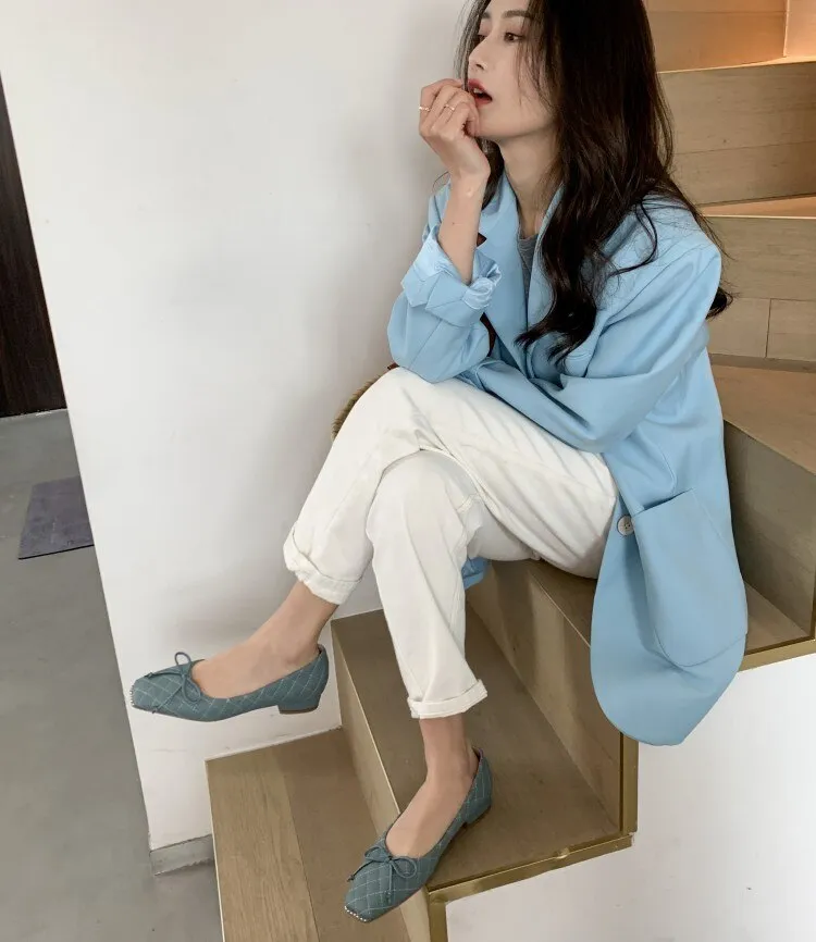 Full Leather Inside and Outside  Spring Women's Pumps Genuine Leather Square Toe Bowknot Low-heel Comfortable Casual Shoes