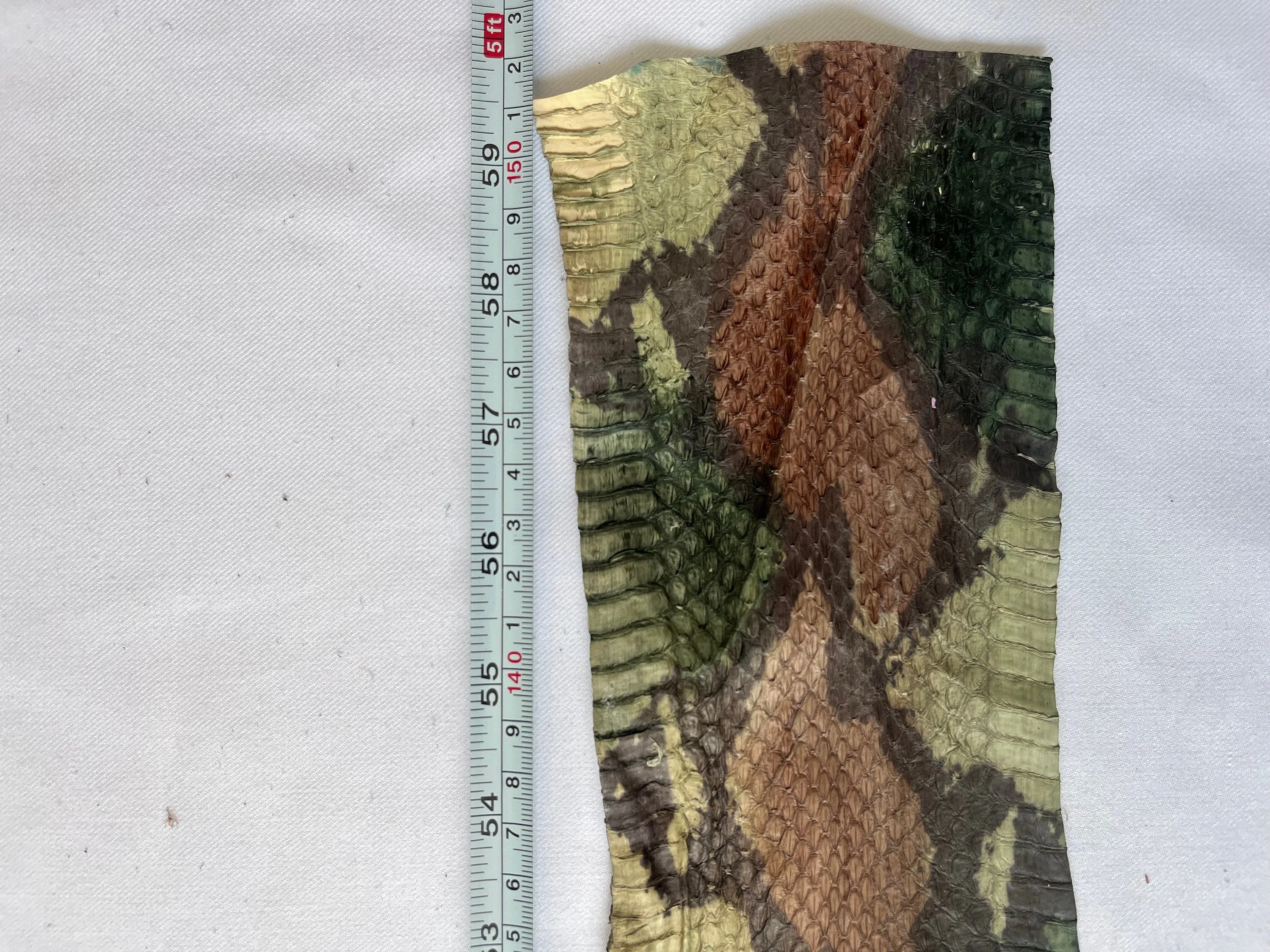 Genuine snake leather hide, thin and glossy color camo, thickness 0,3mm(1 oz)