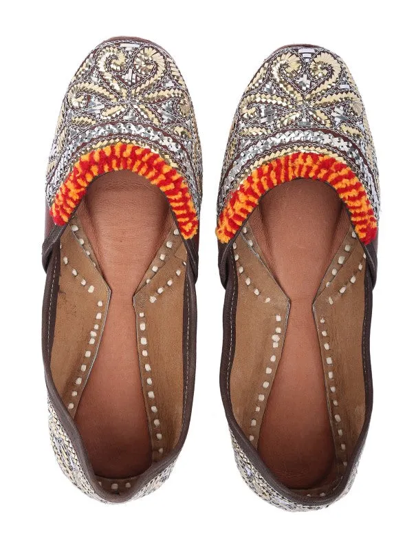 Golden Mukaish Work Leather Juttis