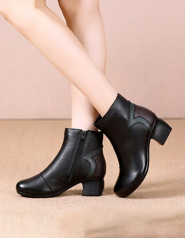Handmade Retro Leather Stitching Chunky Boots