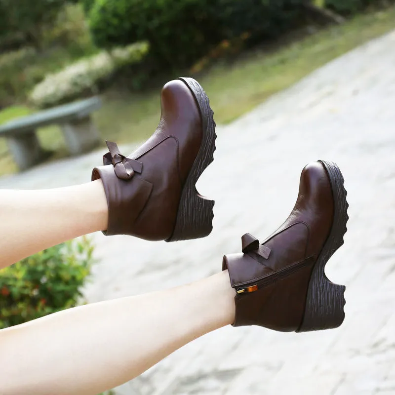 Handmade Waterproof Thick-Heeled Retro Boots