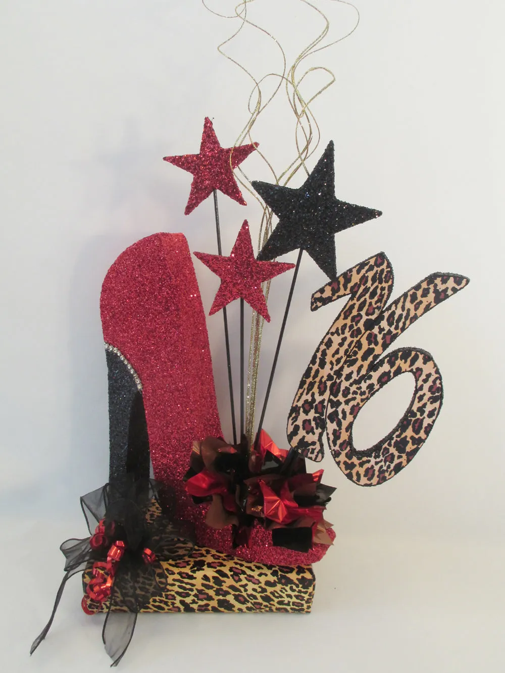 High Heel Shoe Centerpiece with Lipstick, Stars & Optional Print