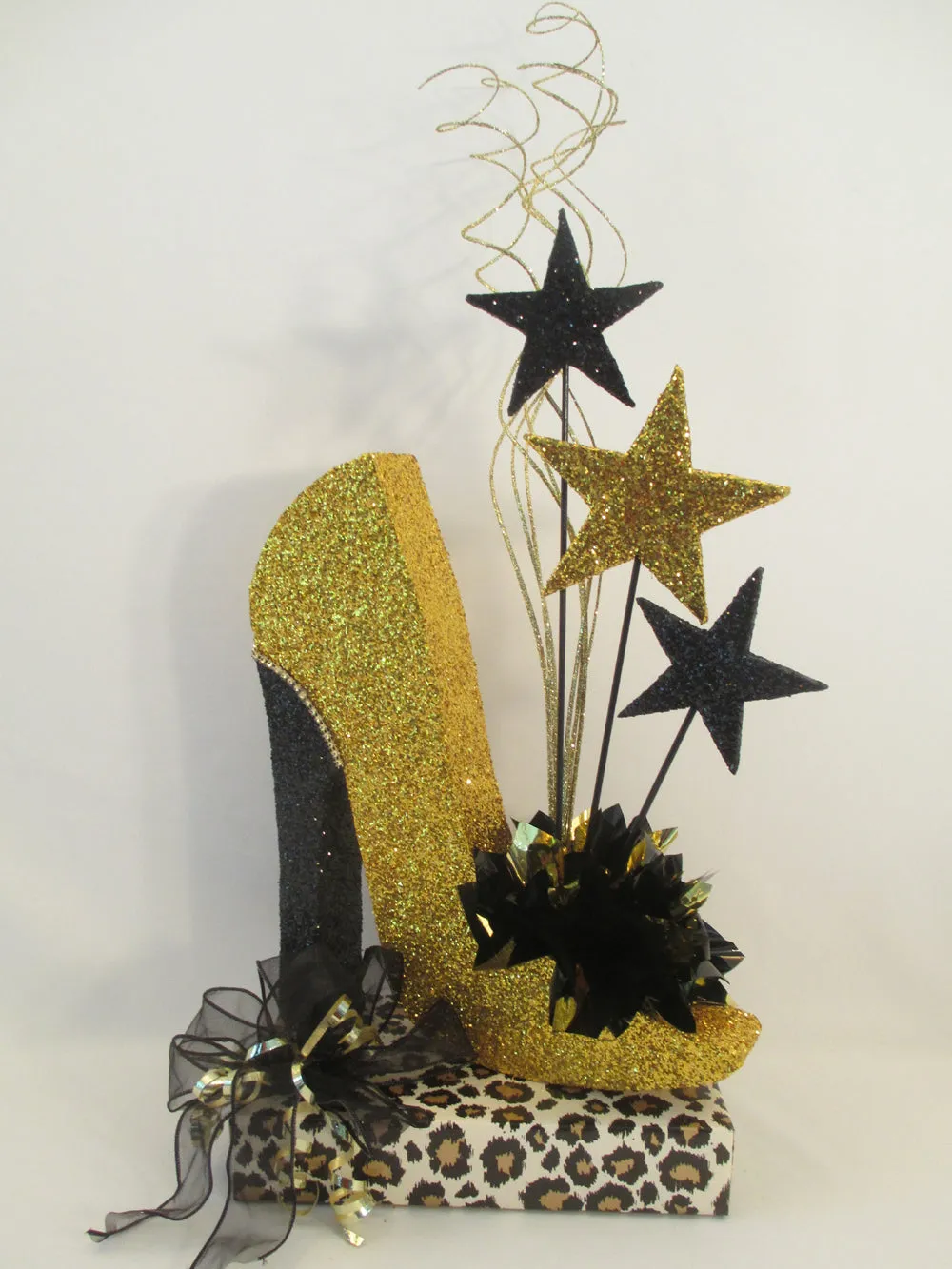 High Heel Shoe Centerpiece with Lipstick, Stars & Optional Print