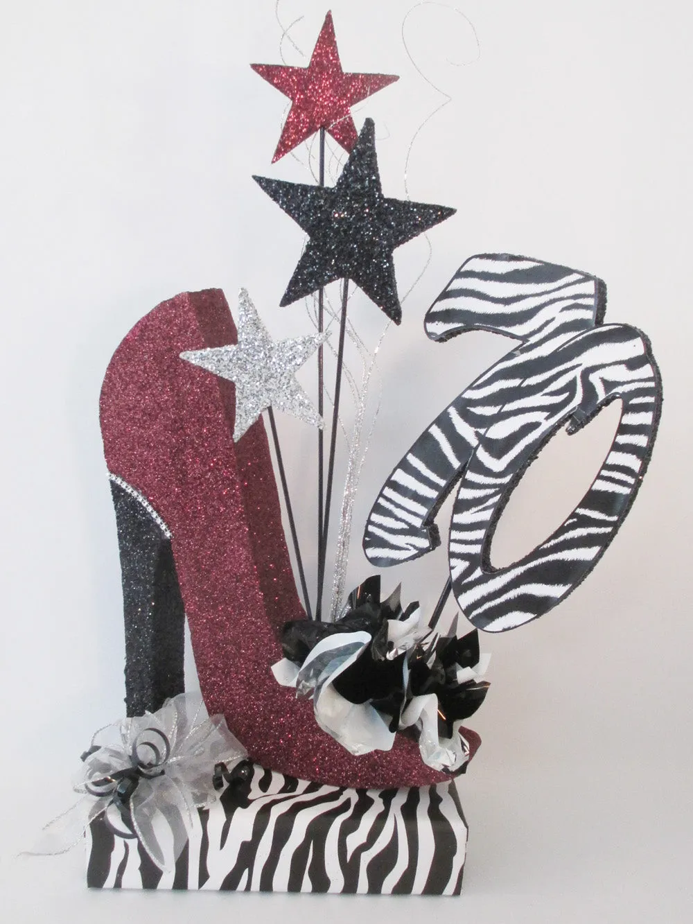 High Heel Shoe Centerpiece with Lipstick, Stars & Optional Print