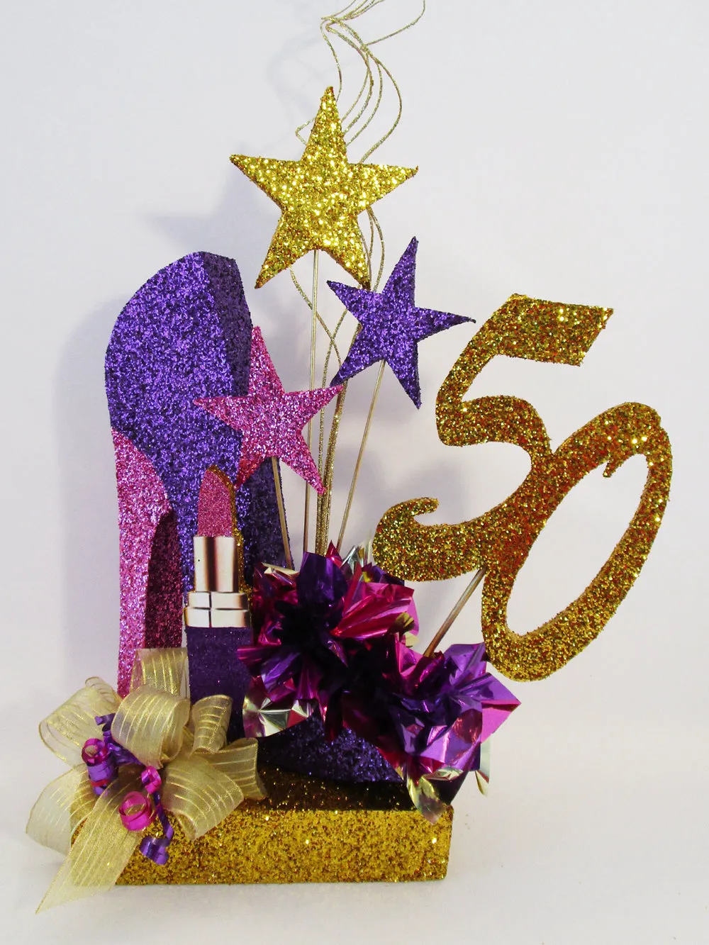 High Heel Shoe Centerpiece with Lipstick, Stars & Optional Print