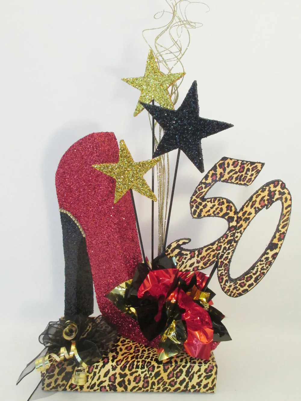 High Heel Shoe Centerpiece with Lipstick, Stars & Optional Print
