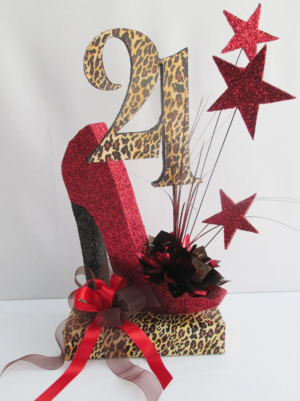 High Heel Shoe Centerpiece with Lipstick, Stars & Optional Print