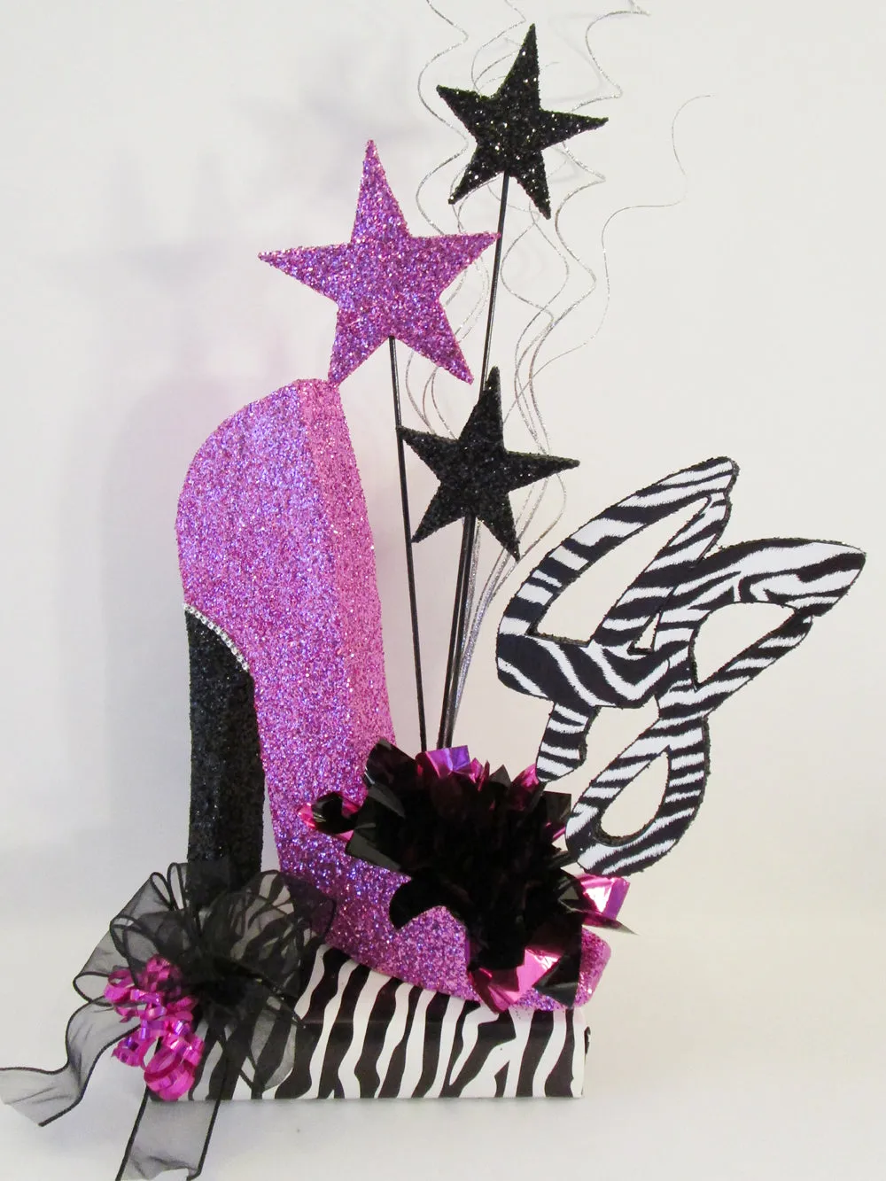 High Heel Shoe Centerpiece with Lipstick, Stars & Optional Print