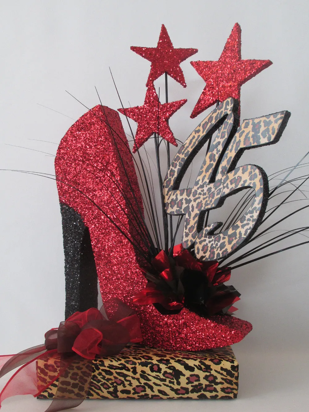 High Heel Shoe Centerpiece with Lipstick, Stars & Optional Print