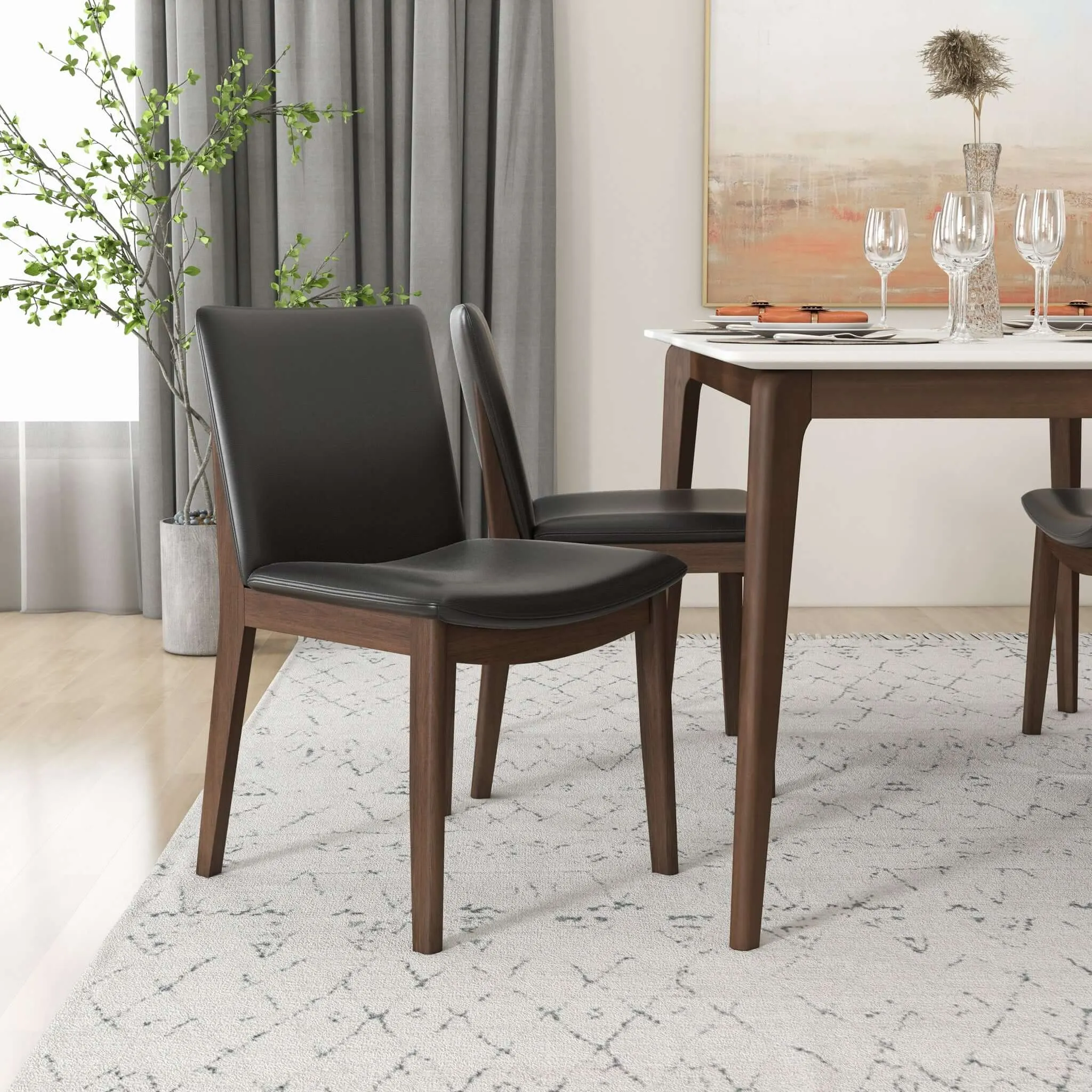Laura Mid-Century Modern Solid Wood Dining Chair (Set of 2) Green Velvet