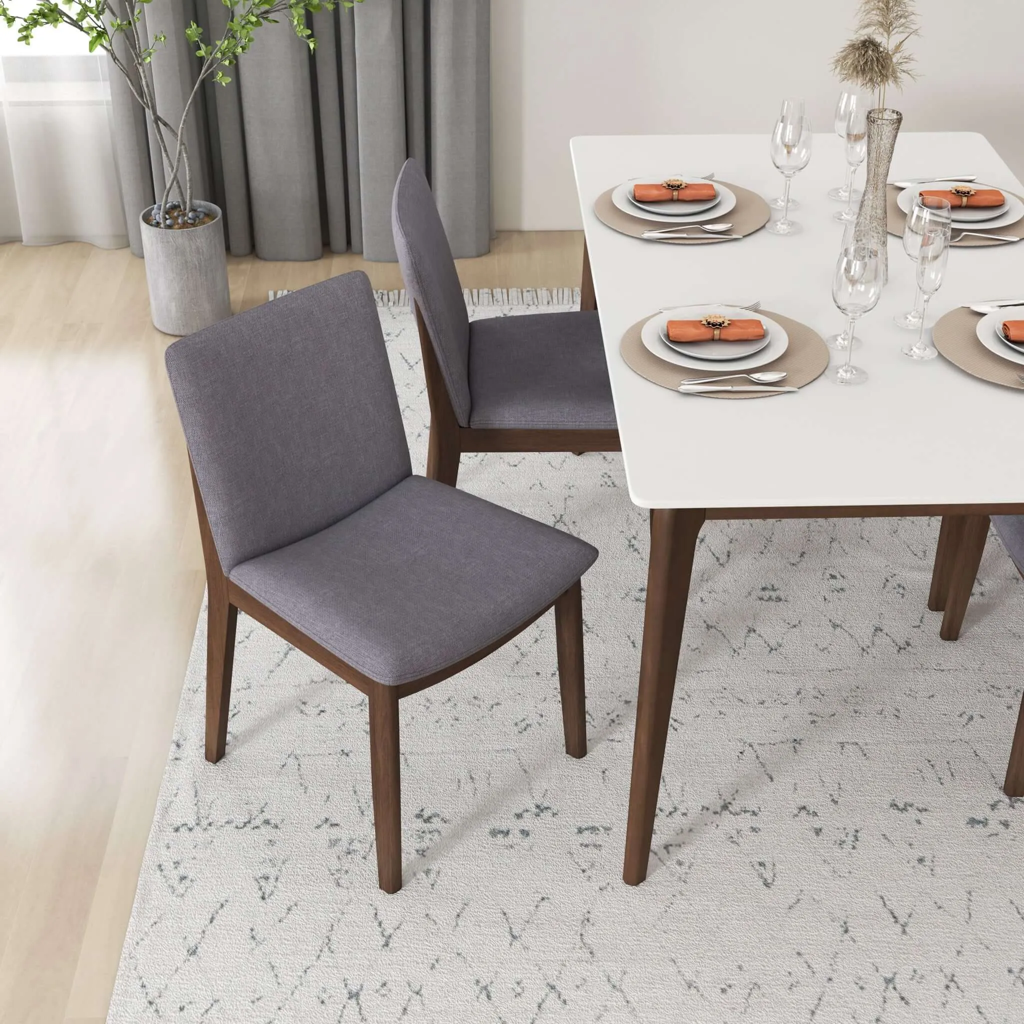 Laura Mid-Century Modern Solid Wood Dining Chair (Set of 2) Green Velvet