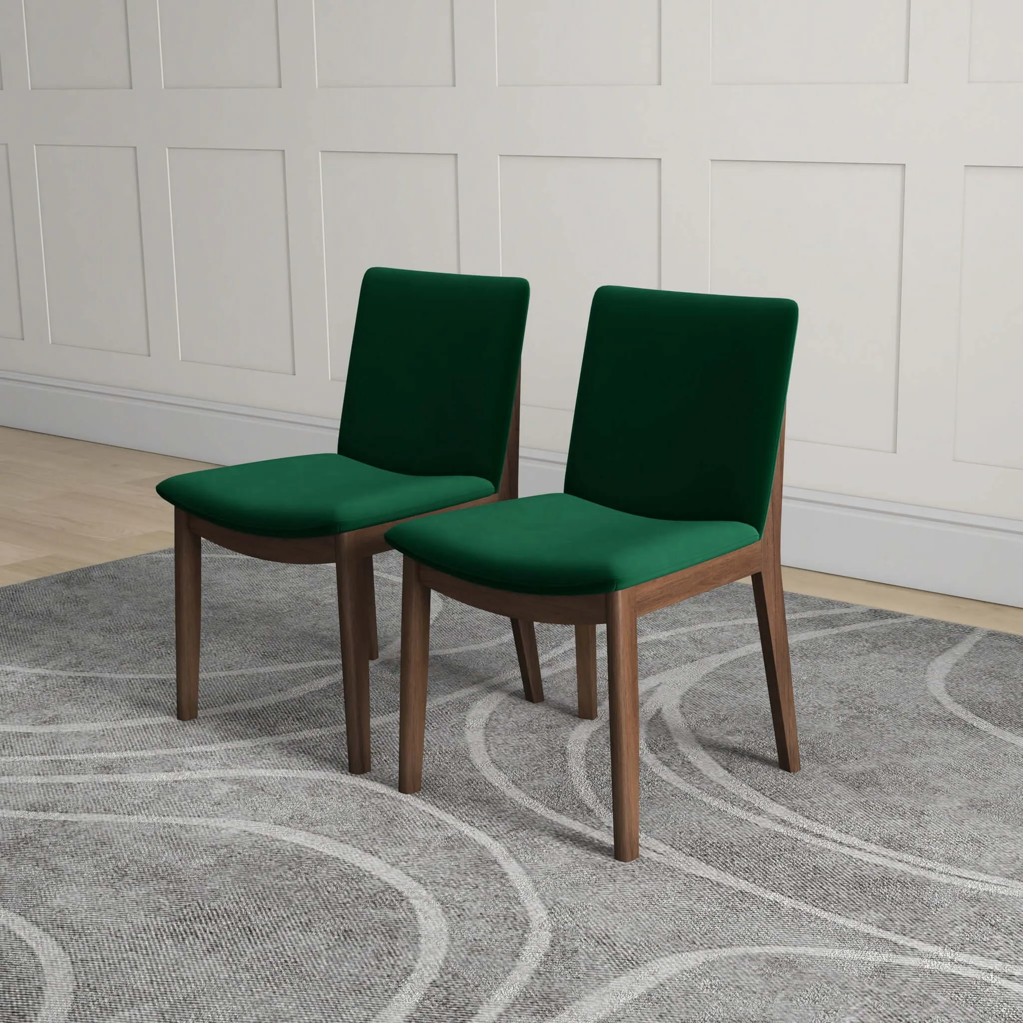 Laura Mid-Century Modern Solid Wood Dining Chair (Set of 2) Green Velvet