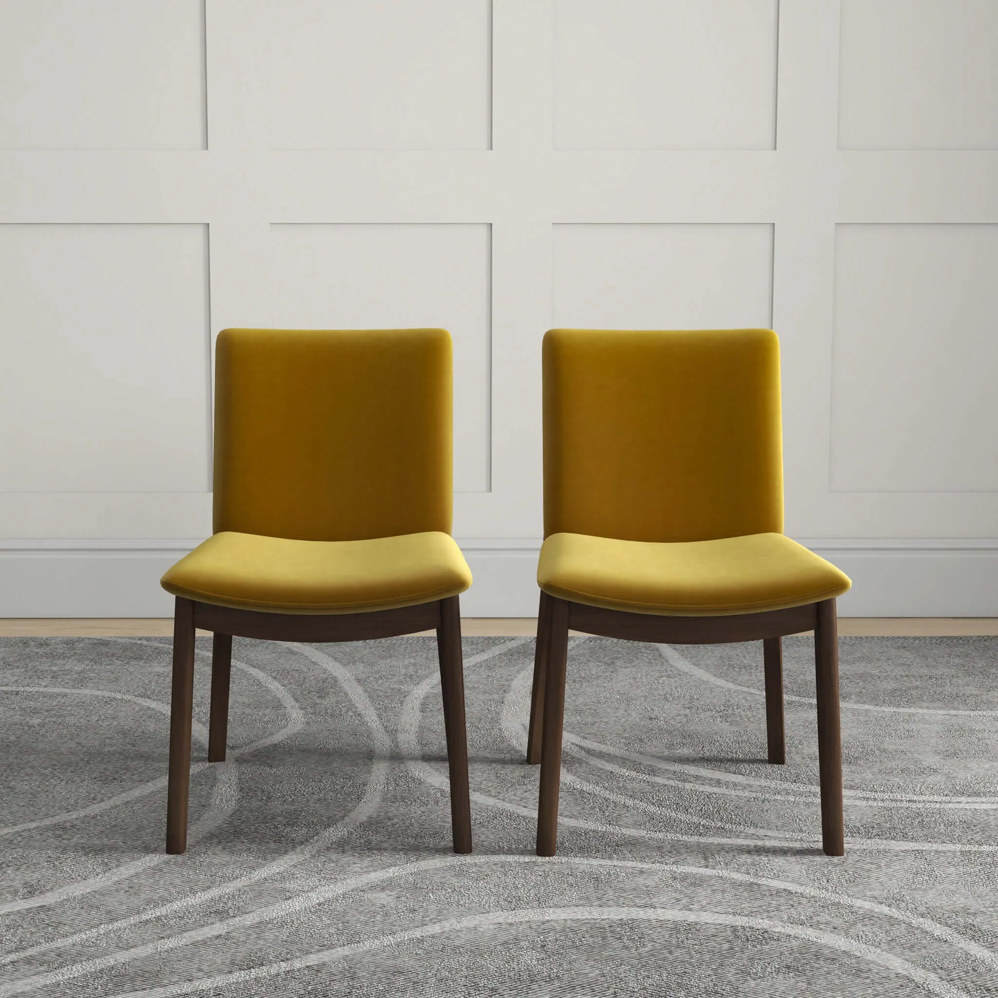 Laura Mid-Century Modern Solid Wood Dining Chair (Set of 2) Green Velvet
