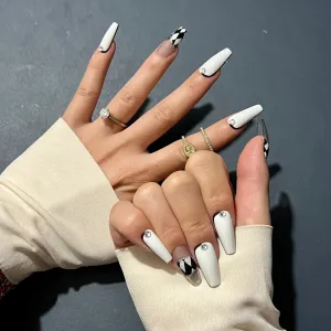 Modern black white Gel Press on Nail