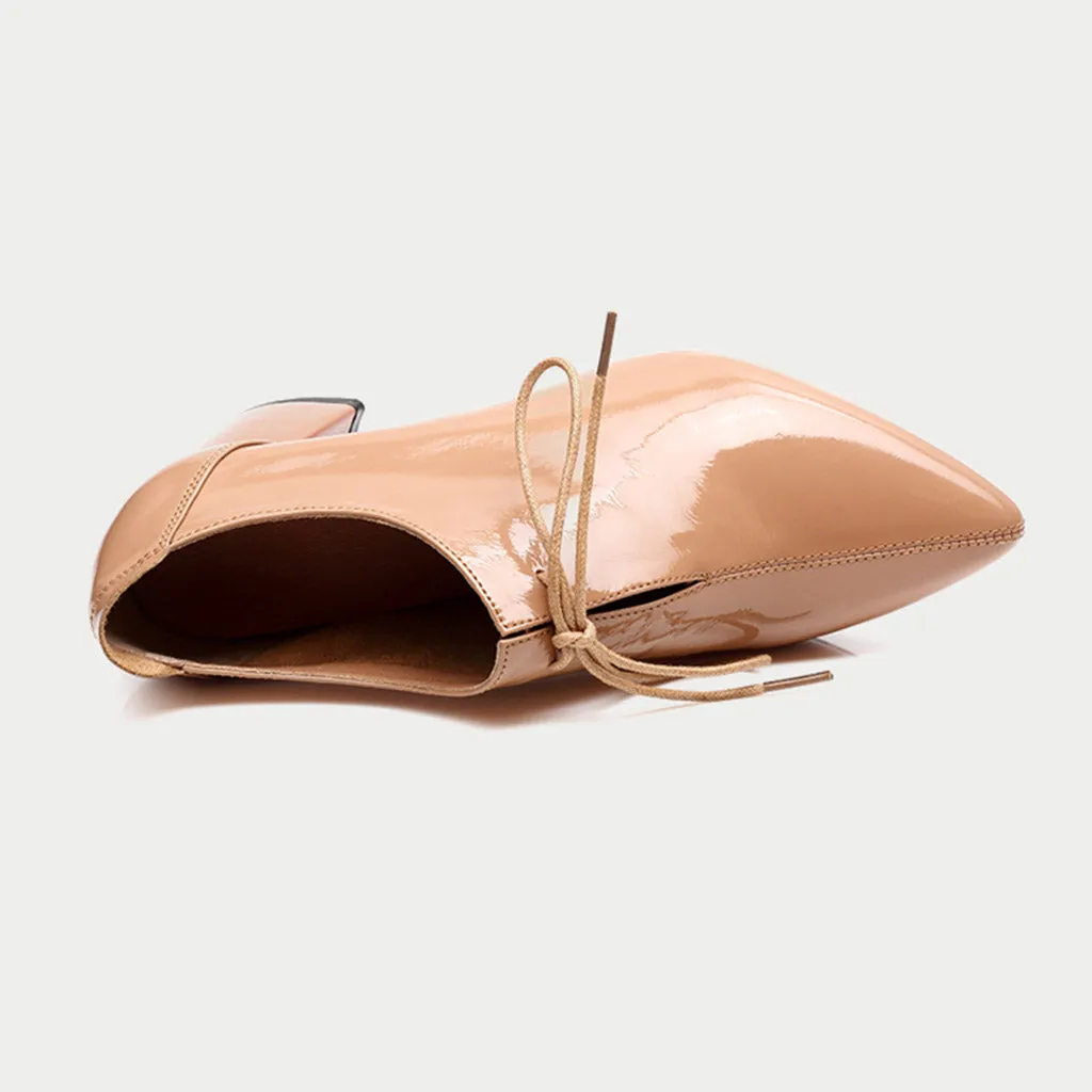 Spring Leather Mid-heel Pointed Fashion Women's Boots